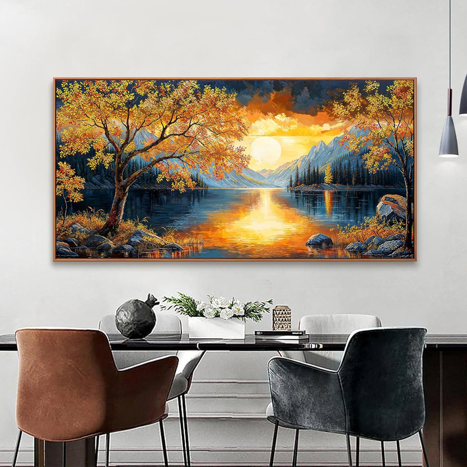 Large Wall Art For Living Room Canvas Art Wall Decor Modern Artwork Gold Tree River Sunrise Landscape Paintings Print Pictures For Bedroom Apartment Office Mural Aesthetic Artwork 29 X 58 In With Framed