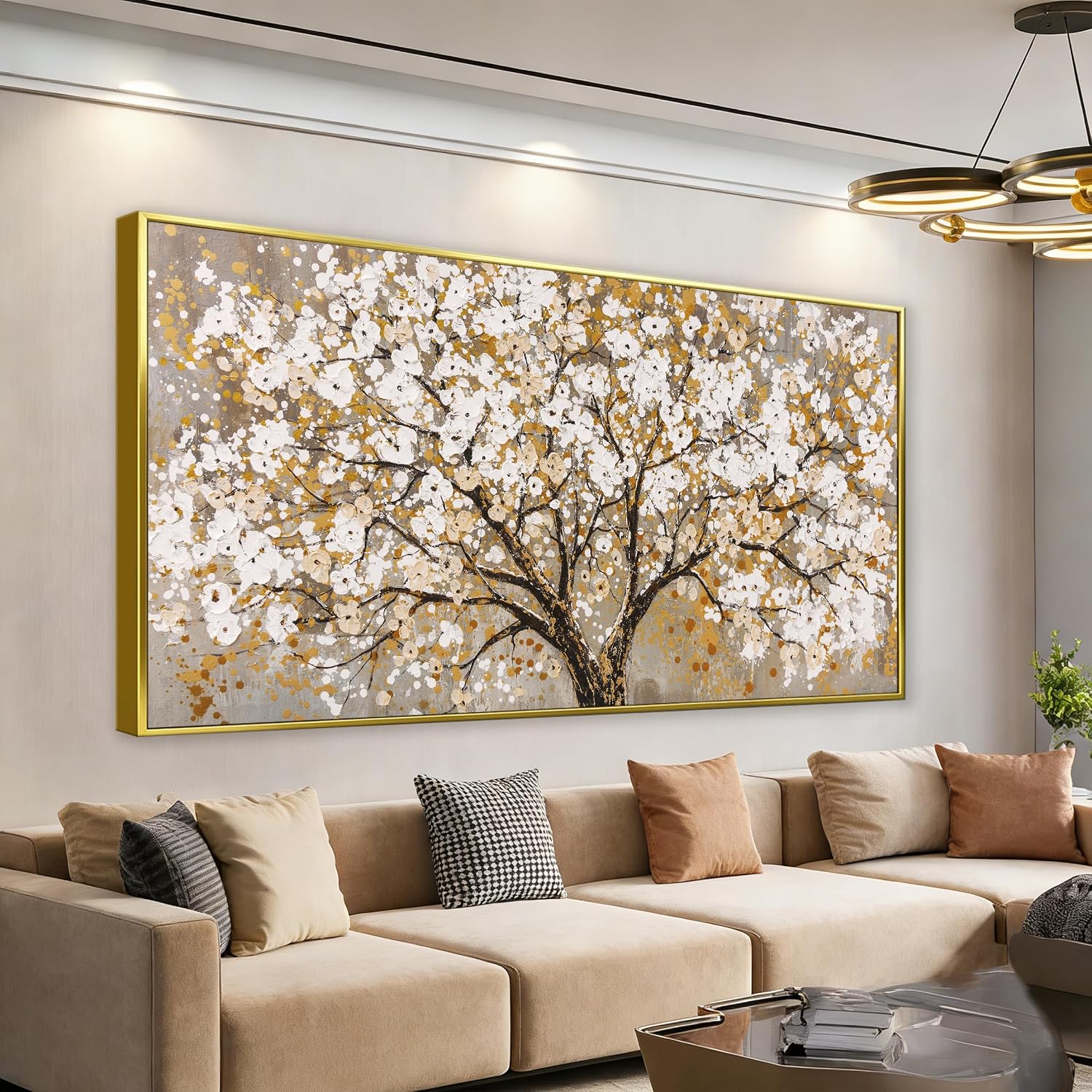Large Gold Framed Wall Art Print Gold Abstract Tree Of Life Framed Modern Artwork Canvas Painting Gold Tree Pictures Home Decor Ready To Hang For Bedroom Living Room 29' X 58'
