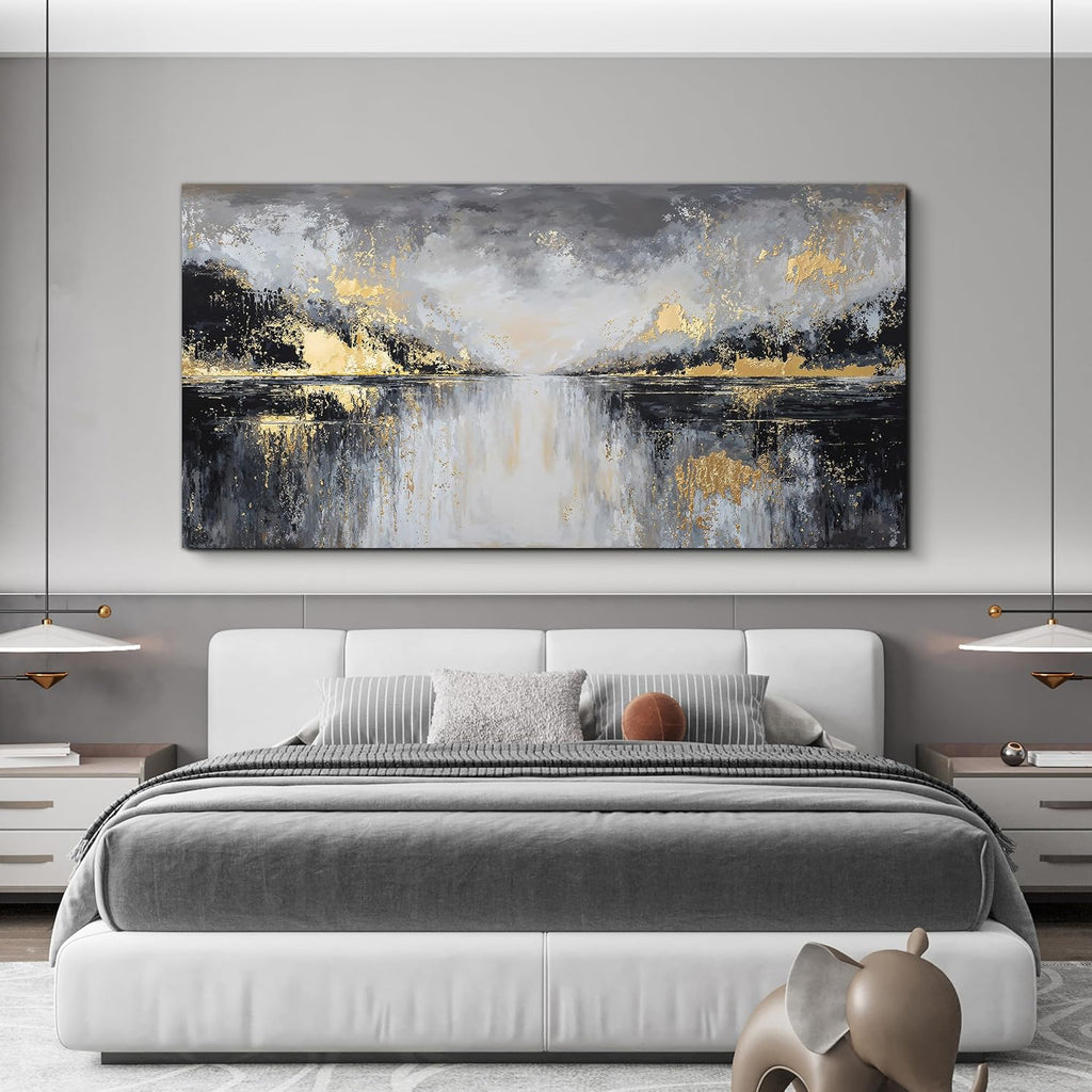 YISXINOAG Modern Canvas Wall Art Large Abstract Wall Decor Large Wall Art for Living Room Black and Gold Canvas Prints Abstract Art Modern Home Decor on Bedroom Ready to Hang Size 29'X58'