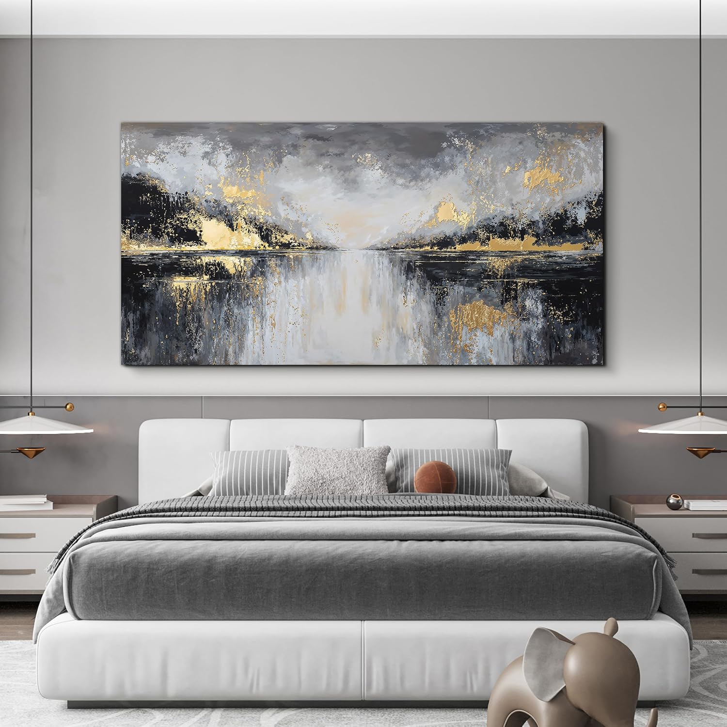 YISXINOAG Modern Canvas Wall Art Large Abstract Wall Decor Large Wall Art for Living Room Black and Gold Canvas Prints Abstract Art Modern Home Decor on Bedroom Ready to Hang Size 29'X58'