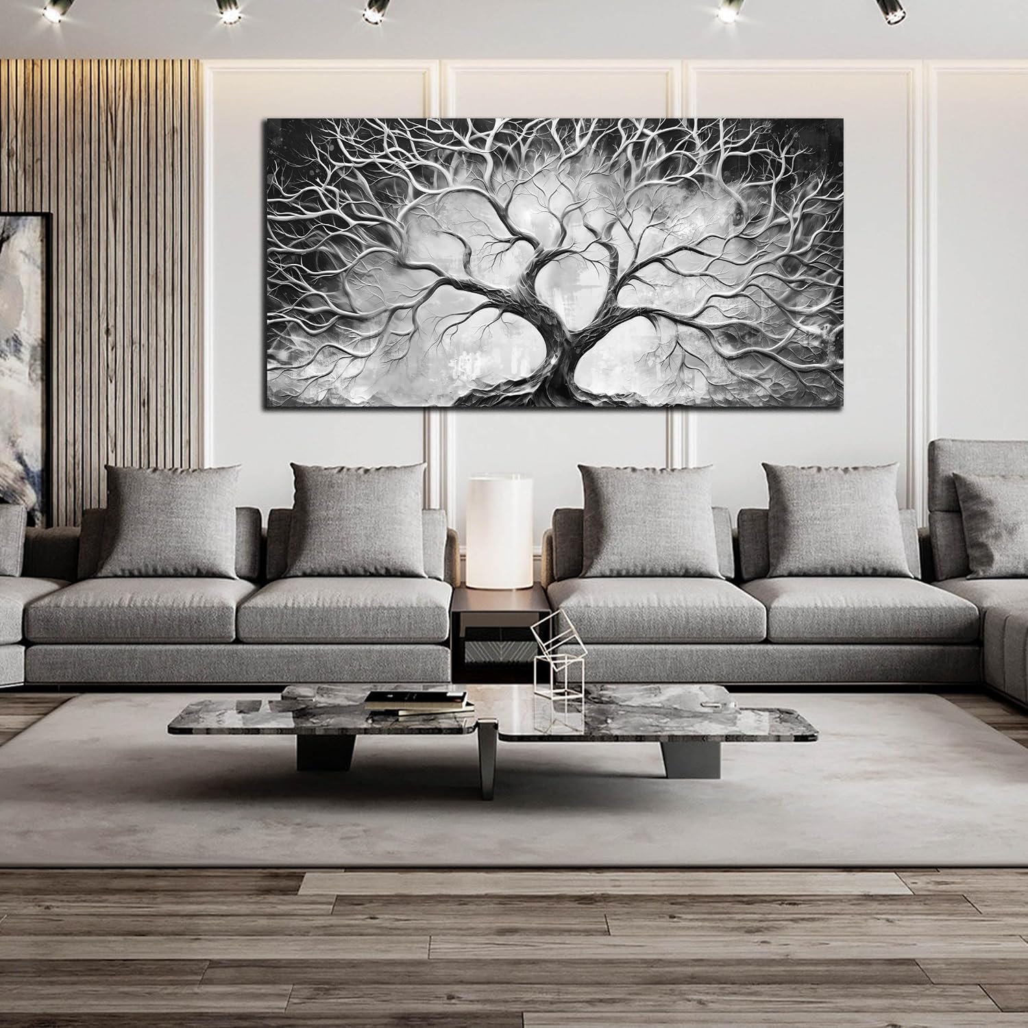 CIRABKY Tree Wall Art for Living Room - Black and White Canvas Wall Art for Office - Home Office Decor Wall Size 29' x 59'