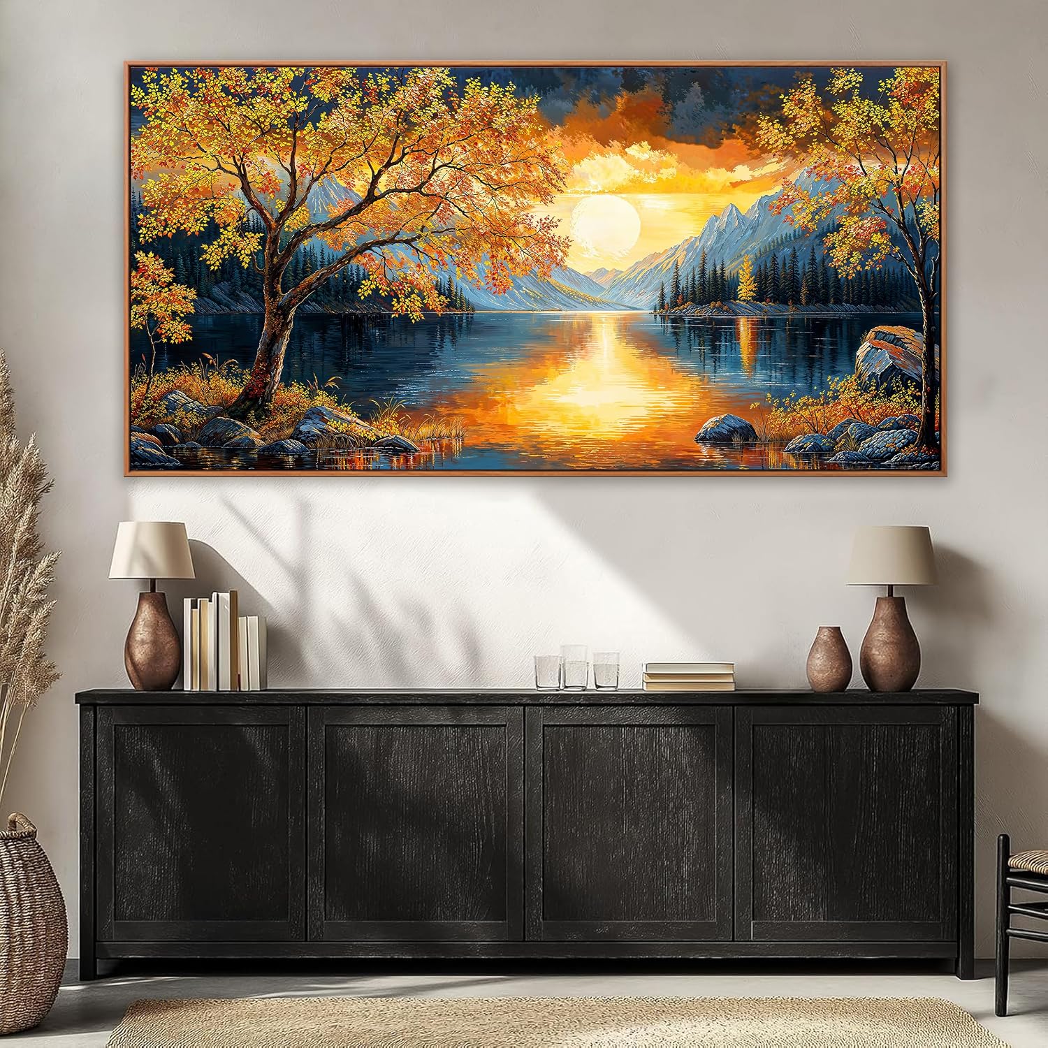 Large Wall Art For Living Room Canvas Art Wall Decor Modern Artwork Gold Tree River Sunrise Landscape Paintings Print Pictures For Bedroom Apartment Office Mural Aesthetic Artwork 29 X 58 In With Framed