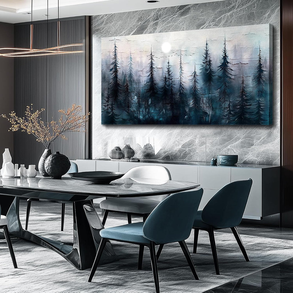 FUHAIHUA Canvas Wall Art for Living Room Large Wall Decor for Office Bedroom Decoration Foggy Forest Landscape Picture Black and White Painting Artwork Wall Mural Aesthetic Home Decor 30'X60'