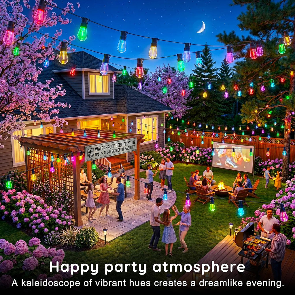 AHRLHR 300FT RGB+IC Outdoor String Lights,Outside Light Dimmable Shatterproof LED Bulbs,Balcony, Outdoor Living， IP67 Waterproof Chasing Effect Lighting DreamColor Patio Strip Lights for Backyard