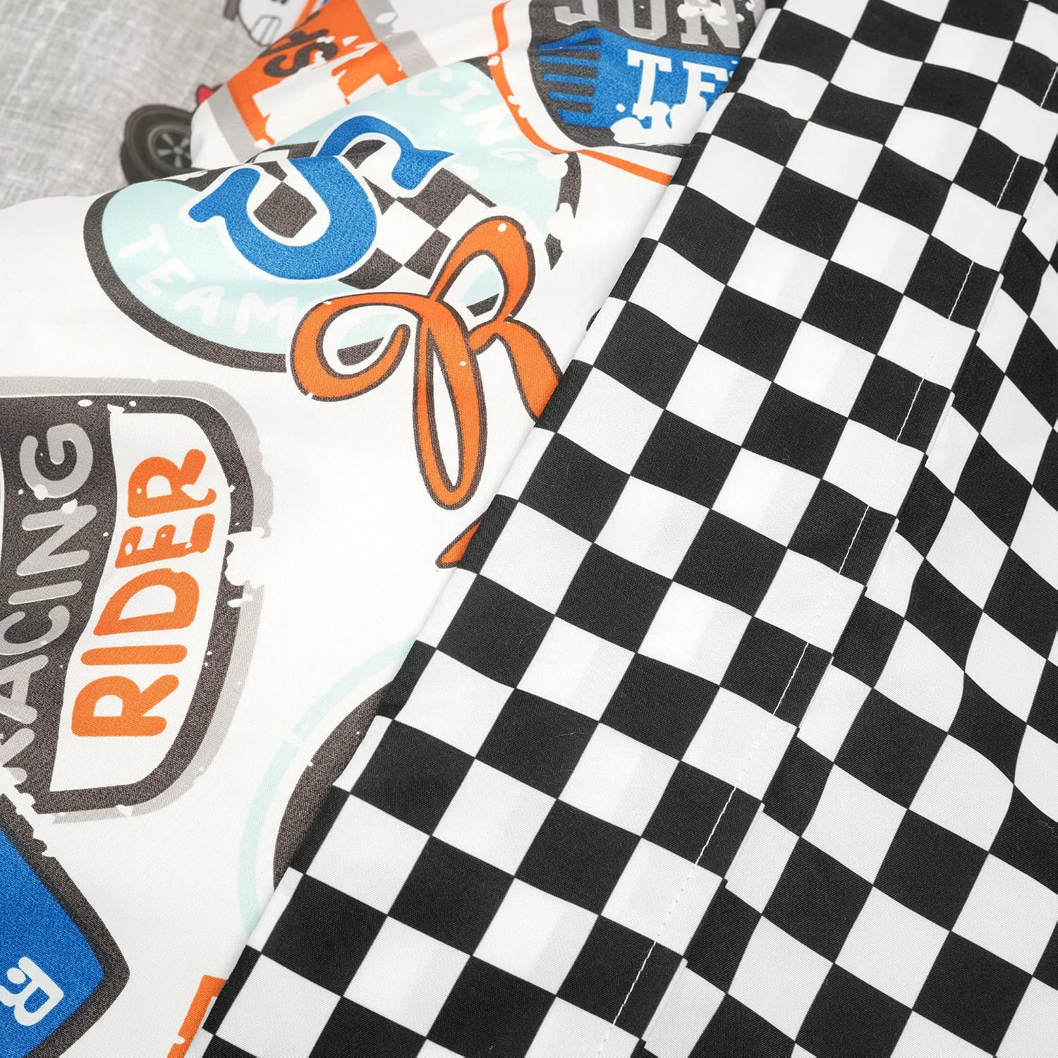 Lush Decor Race Cars Reversible Oversized With Printed Sheet 7 Piece Comforter Set, Full, Blue & Orange