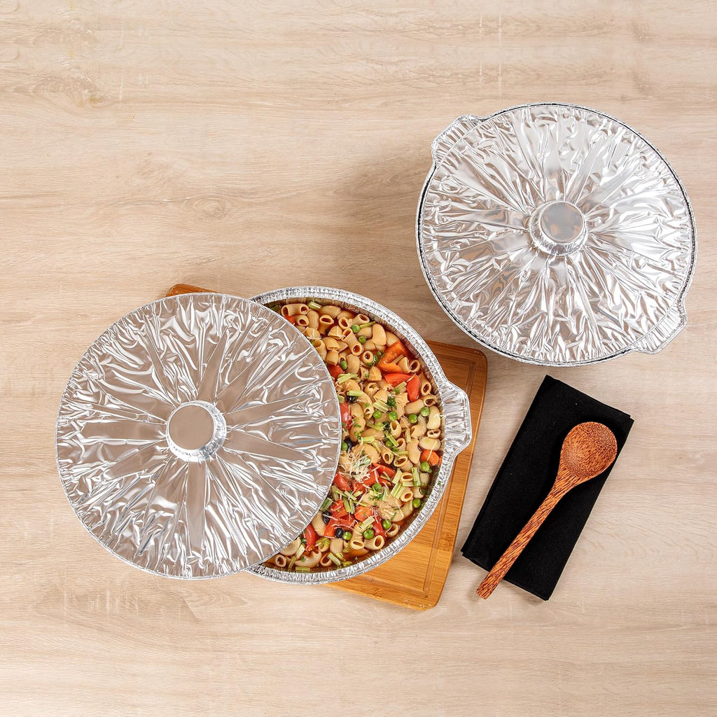 Foil Lux 8.5 Quart Pans And Lids, 50 Disposable Pots With Lids - Oven-Ready, Stove Compatible, Aluminum Foil Baking Pans, Freezable, For Outdoor Camping, Vacation, Picnic, And More - Restaurantware