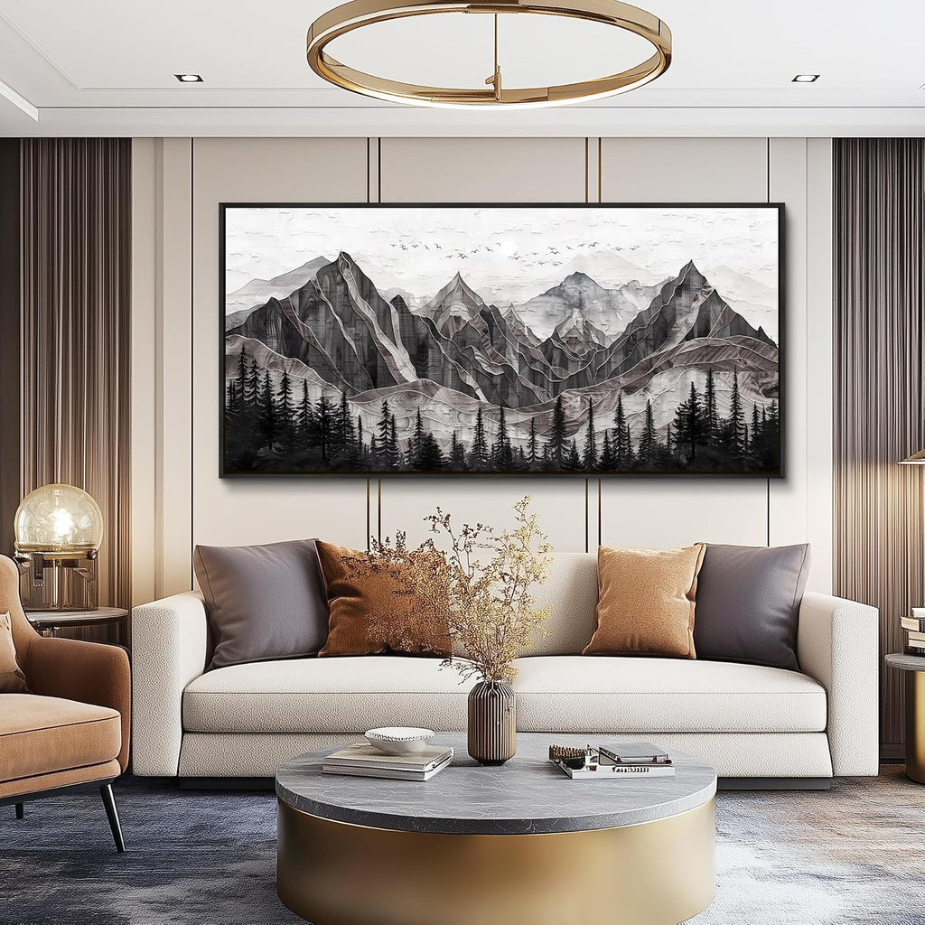 XIGUANGART Large Abstract Mountain Wall Art Farmhouse Canvas Art Print Painting Forest Nature Wall Decor Watercolour Modern Landscape Picture for Living Room Bedroom Office Decorations Framed Artwork