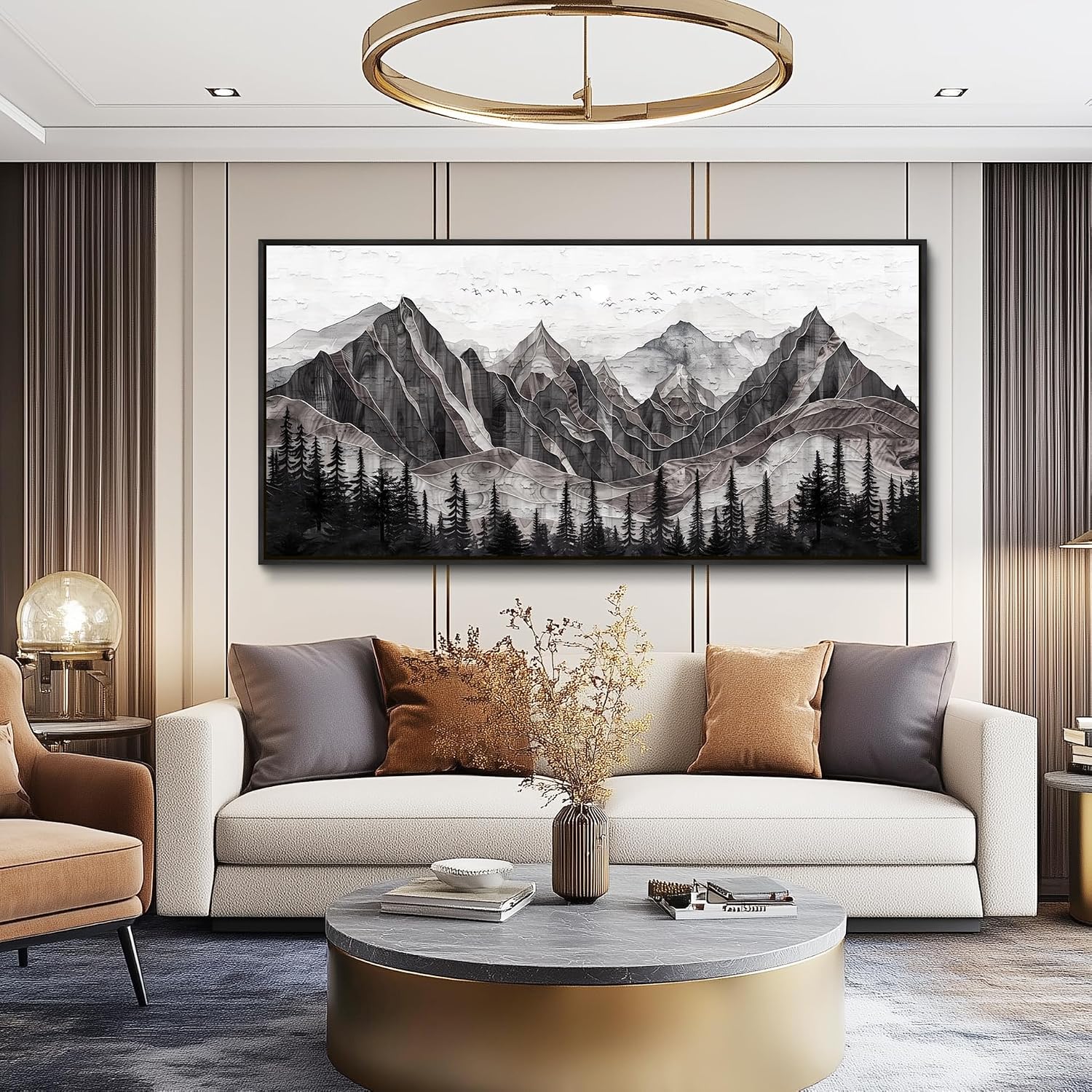 XIGUANGART Large Abstract Mountain Wall Art Farmhouse Canvas Art Print Painting Forest Nature Wall Decor Watercolour Modern Landscape Picture for Living Room Bedroom Office Decorations Framed Artwork