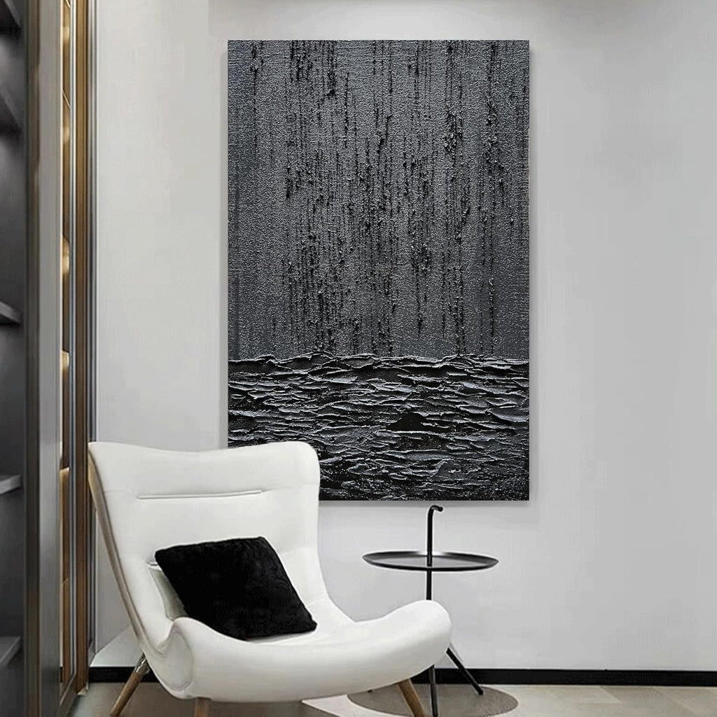 NANKAI Art Hand-Painted Thick Texture Black Minimalist Oil Painting 45x30 Inch Wall Decorative Art