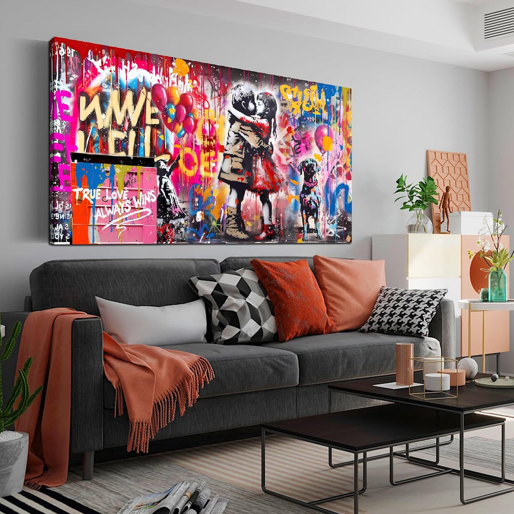 CIRABKY Colorful Canvas Wall-Art - Graffiti Art Wall Decor for Living Room - Boy and Girl Print Big Painting Size 29' x 59'