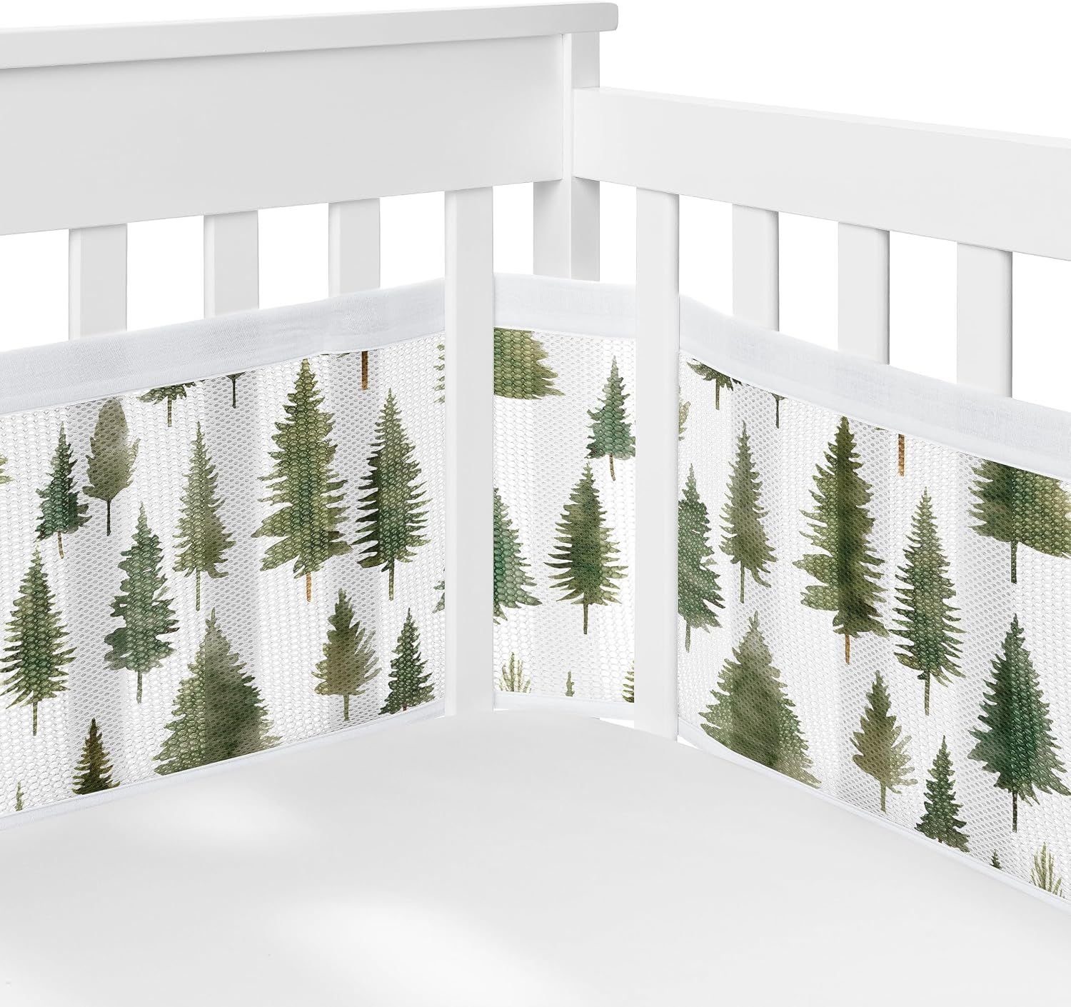 Sweet Jojo Designs 6-Piece Baby Crib Bedding Set (Sage Green Woodland) for Boys/Girls, Infants/Nursery incl. BreathableBaby Mesh Liner Blanket, Fitted Sheet, Skirt, Diaper Stacker (Forest Themed, Sun)