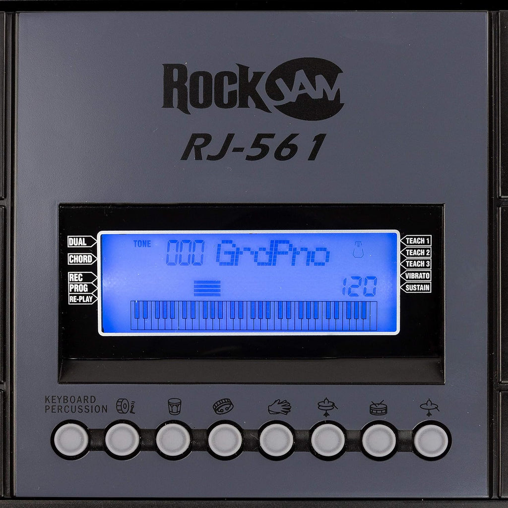 RockJam 61-Key Keyboard Piano Kit with Stand, Stool, Headphones, Keynote Stickers & Lessons