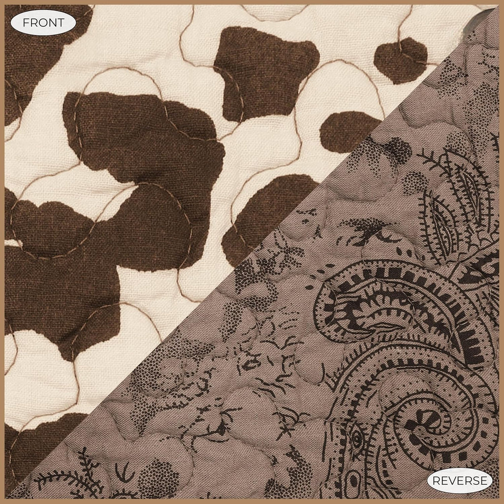 Paseo Road Elsa Queen Cotton Quilt Set, 3 Piece Western Bedding Set with Pillow Shams, Brown Cow Print Reversible Quilt, Soft Cozy Rustic Farmhouse Bedding, Lightweight Quilt, Southwestern Bedding