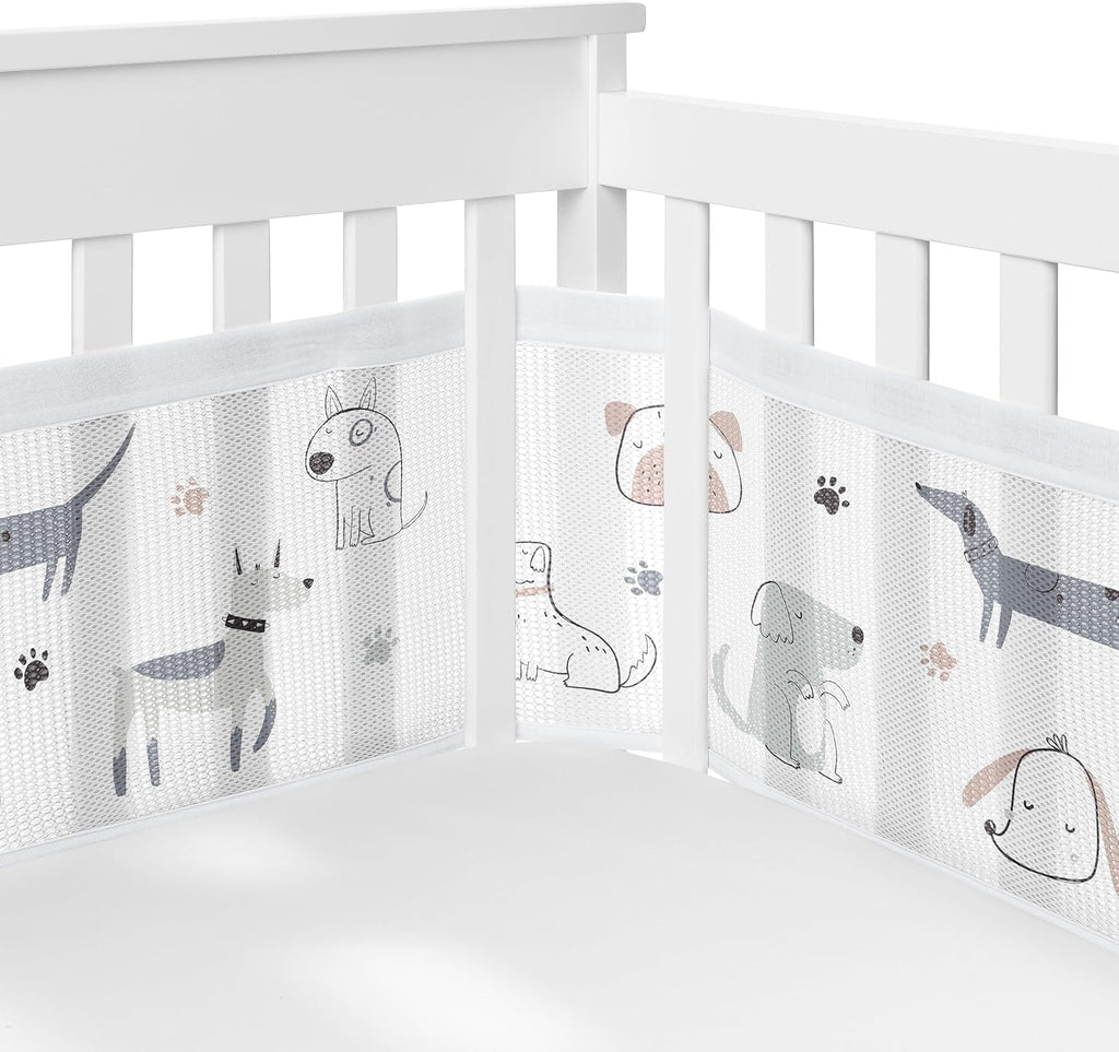 Sweet Jojo Designs 6-Piece Baby Crib Bedding Set (Dog) for Boys/Girls, Infants/Nursery incl. BreathableBaby Mesh Liner Blanket, Fitted Sheet, Skirt, Diaper Stacker (Gender Neutral, Modern, Puppy, Pet)
