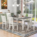 Neoclassical Solid Wood Dining Table Set of 7, Kitchen Dining Room Table Set, 60' Rectangle Dining Room Table with 6 Upholstered Chairs and Shaped Legs, Family Dining Kitchen Set for 6