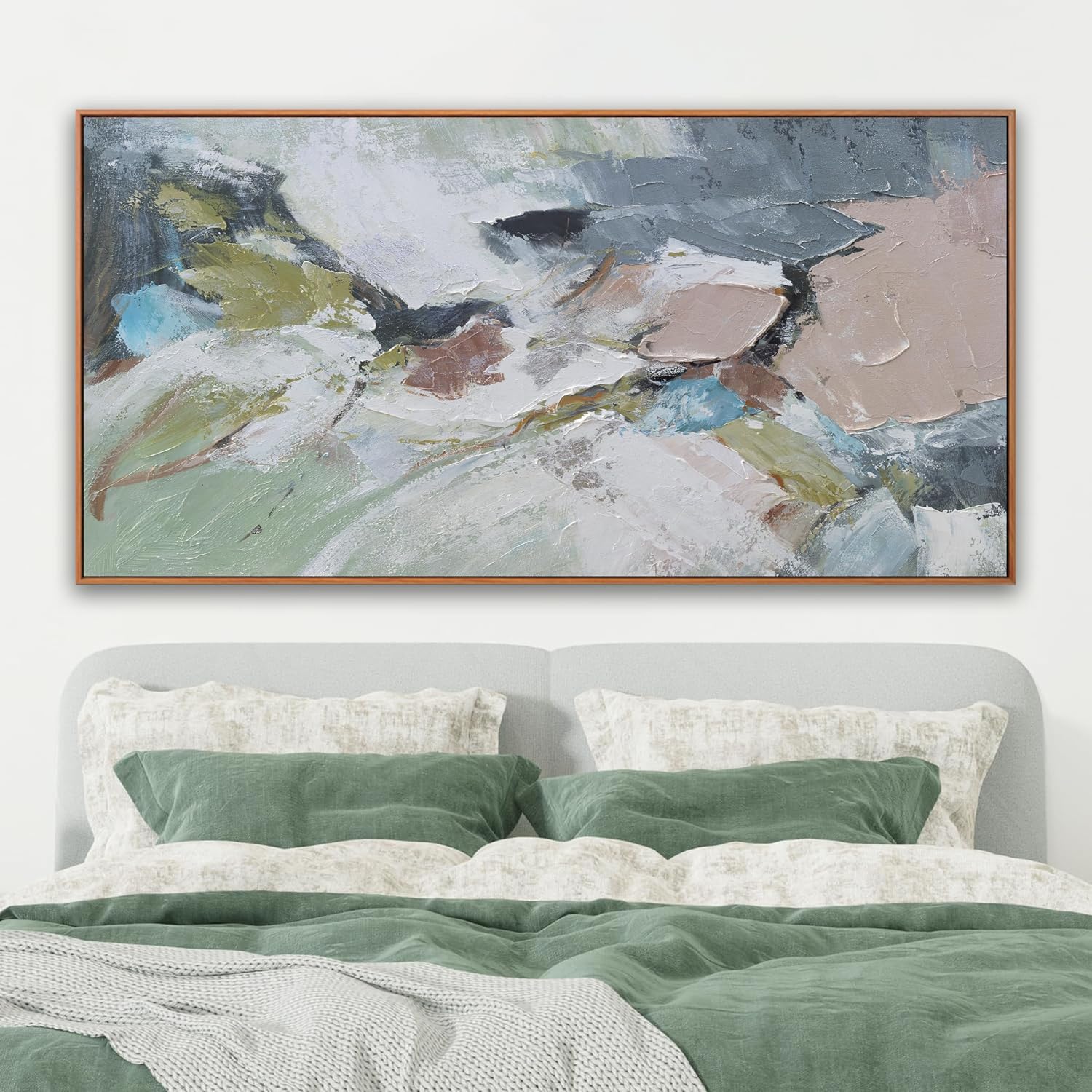 Pink Abstract Painting Large Wall Art Living Room Decor Green Canvas Print Colorful Abstract Wall Art For Living Room Home Office Decoration 30x60 Inch
