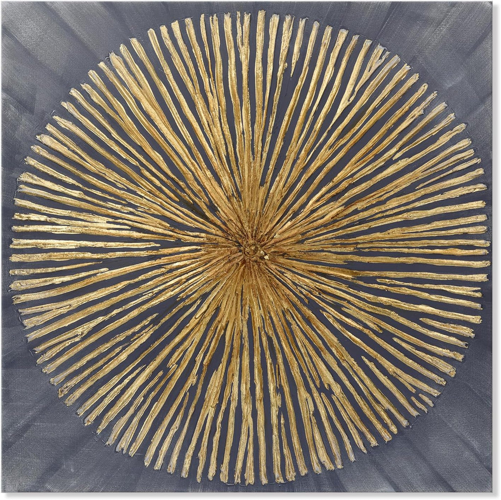 7Fisionart Large Abstract Sunburst Canvas Wall Art Gold Sunburst on Gray Background Textured Modern Canvas Prints Artwork for Bedroom Living Room Kitchen Home Office 40'x40'