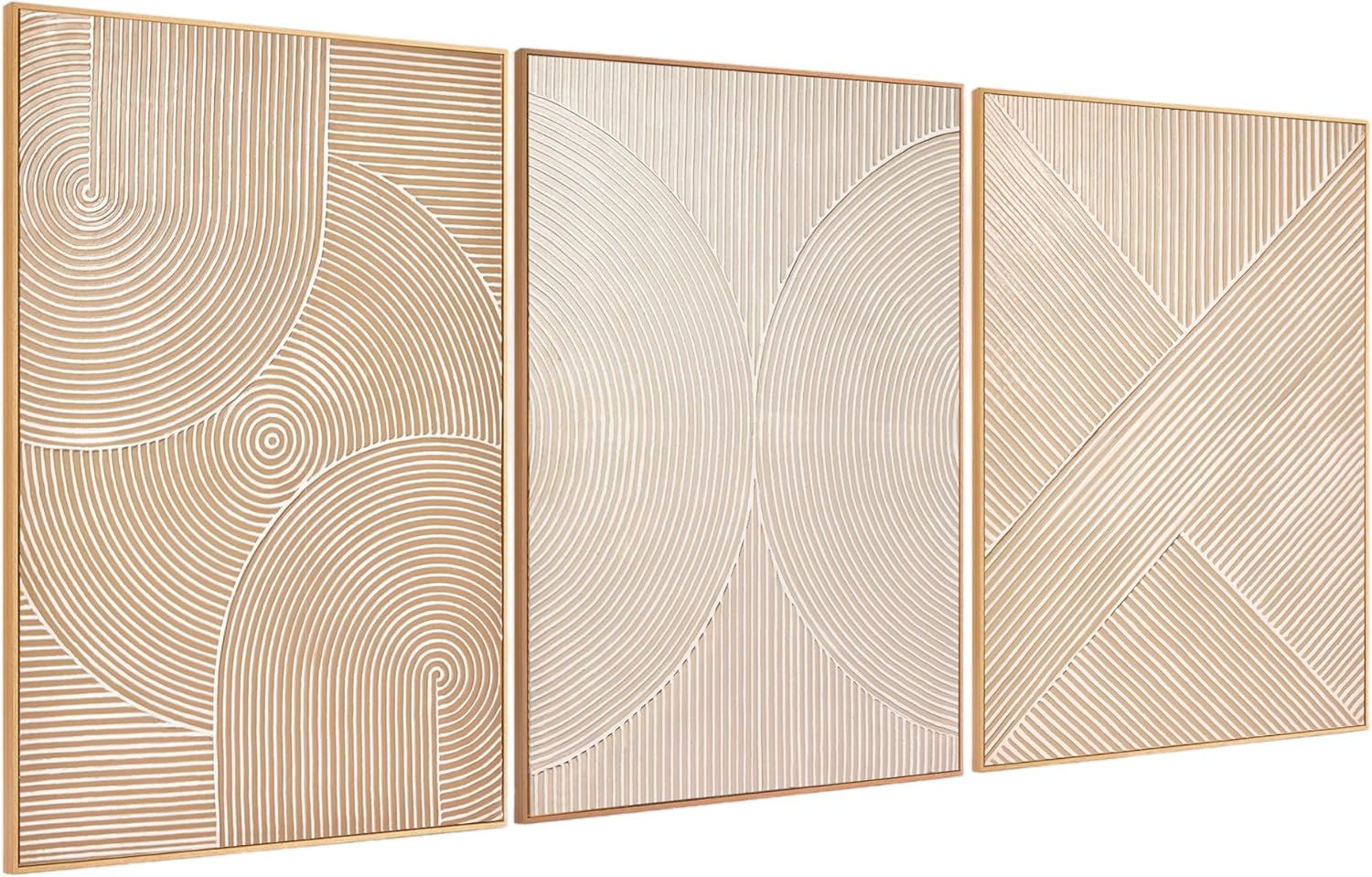 Zessonic Large Textured 3D Wall Art Neutral Set of 3-24'x36' Hand-Painted Abstract Canvas Framed Paintings Brown for Living Room, Bedroom - Modern Minimalist Neutral Boho Decor
