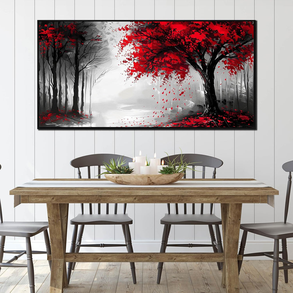Large Canvas Wall Art for Living Room Black White and Red Tree of Life Print Pictures Painting With Black Wood Framed Wall Decor for Bedroom Modern Home Forest Wall Decorations Artwork Size 30x60 Ready to Hang