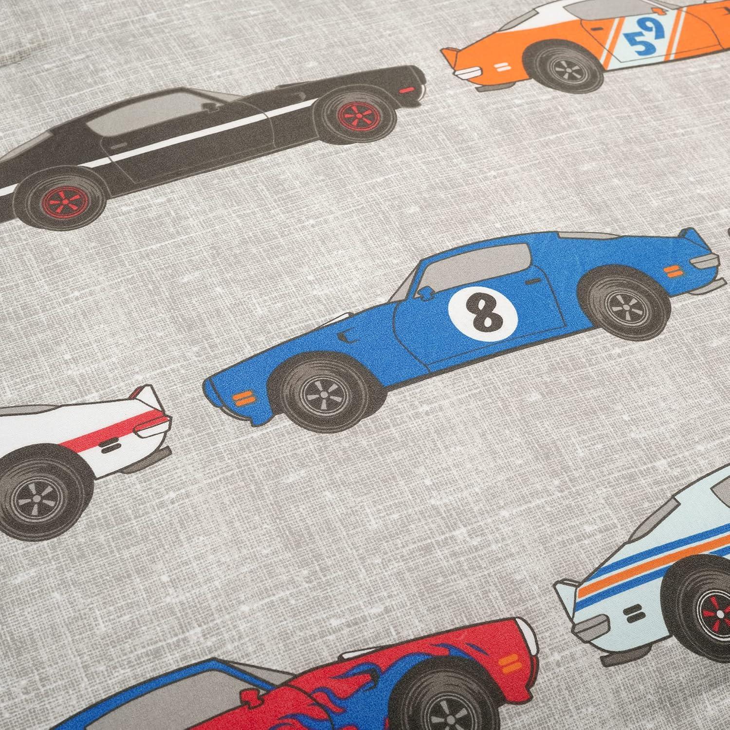 Lush Decor Race Cars Reversible Oversized With Printed Sheet 7 Piece Comforter Set, Full, Blue & Orange