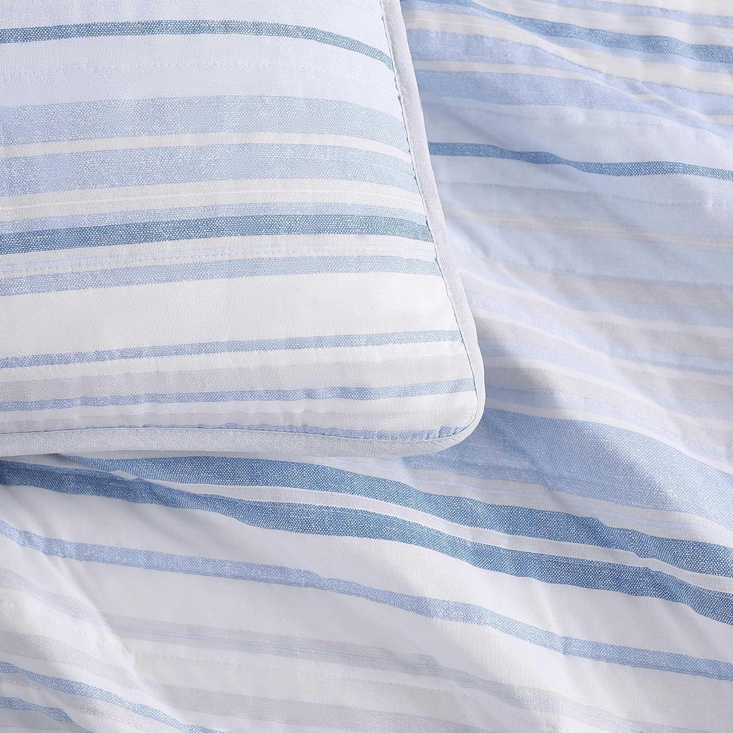 Tommy Hilfiger - King Quilt Set, Cotton Textured Bedding with Matching Shams, Medium Weight Bed Set, European Closure, Oeko-TEX Certified (Bold Stripe Blue)