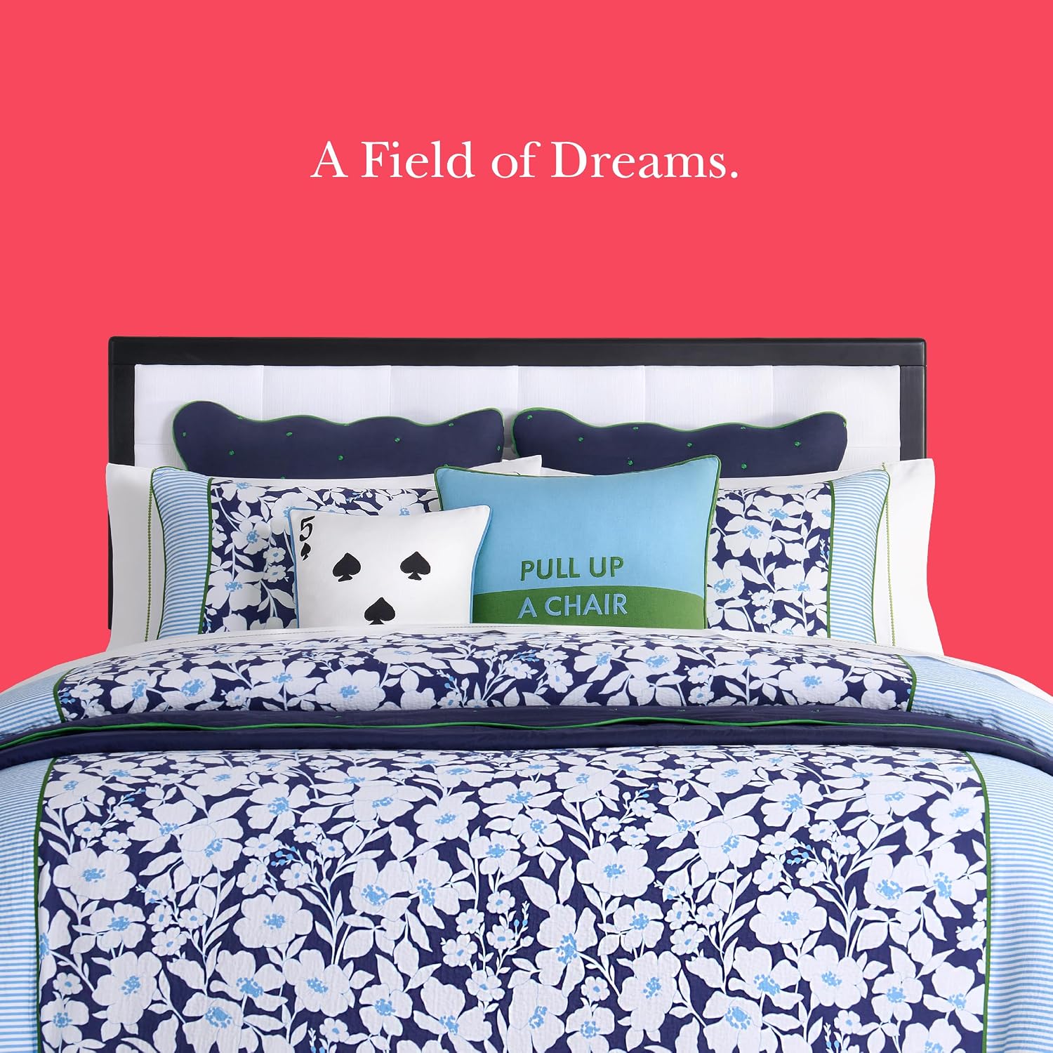 kate spade new york Anemone Field King Comforter Set, 100% Cotton Reversible Cover, All Season 3 Piece Bedding, Machine Washable, Blue Multicolor