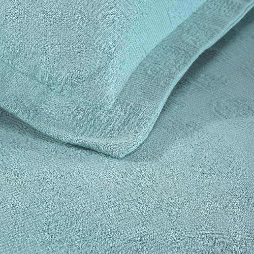 Superior Paisley Jacquard Matelasse Cotton Bedspread with Matching Shams, King, Aqua, 3 Pieces