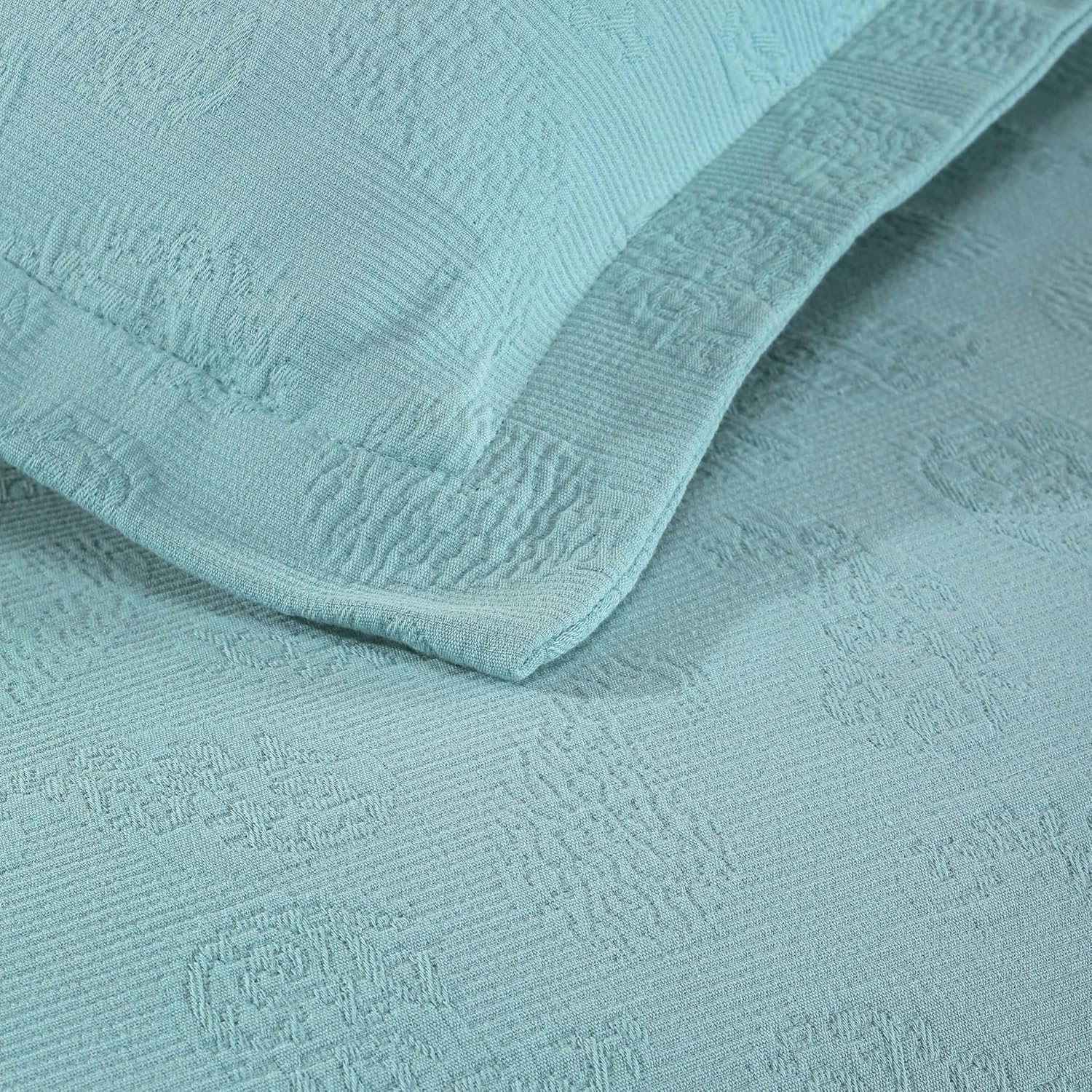 Superior Paisley Jacquard Matelasse Cotton Bedspread with Matching Shams, King, Aqua, 3 Pieces