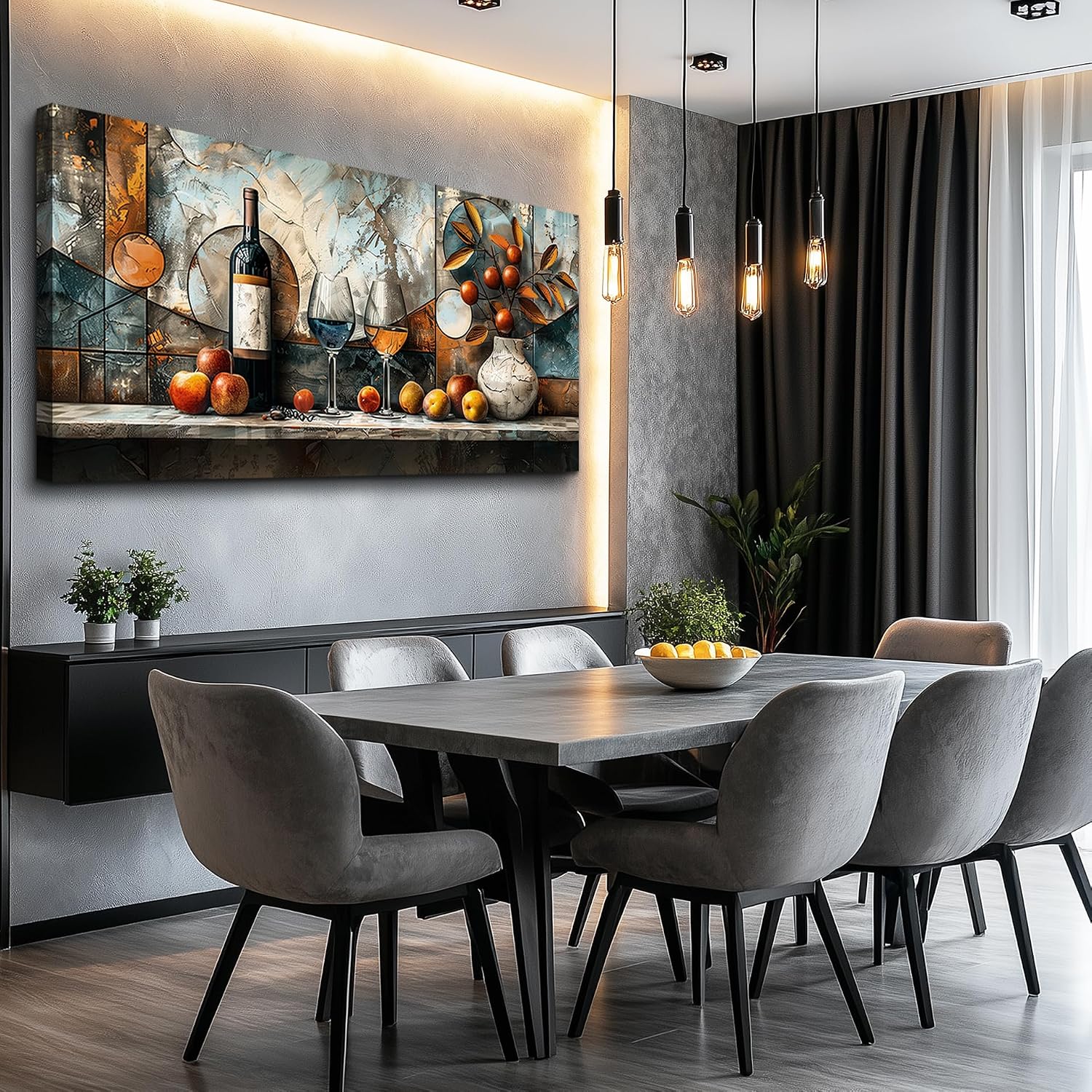XIGUANGART Wine Bottle Still Life Wall Art, Kitchen Large Canvas Paintings,Dining Room Walls Artwork Abstract Pictures Wall Decor for Living Room Bar Art Prints Modern Home Decorations Ready To Hang
