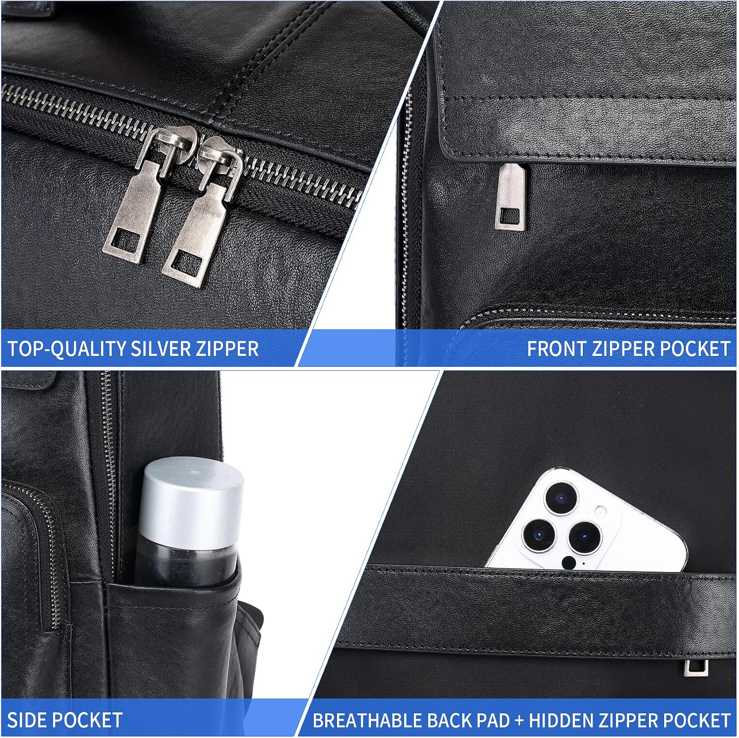 Veg-Tan Genuine Leather Backpack for Men Multi-Functional 15.6' Laptop Backpack, Black Business Travel Luxury Backpack Work Daypack
