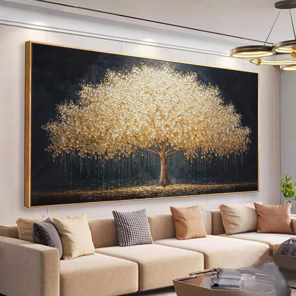 Large Wall Art Gold Tree Of Life Artwork Canvas Art Wall Decor Painting Prints Gold Tree Large Abstract Wall Decor Picture For Living Room Bedroom Home Office Artwork 29' X 58' With Framed