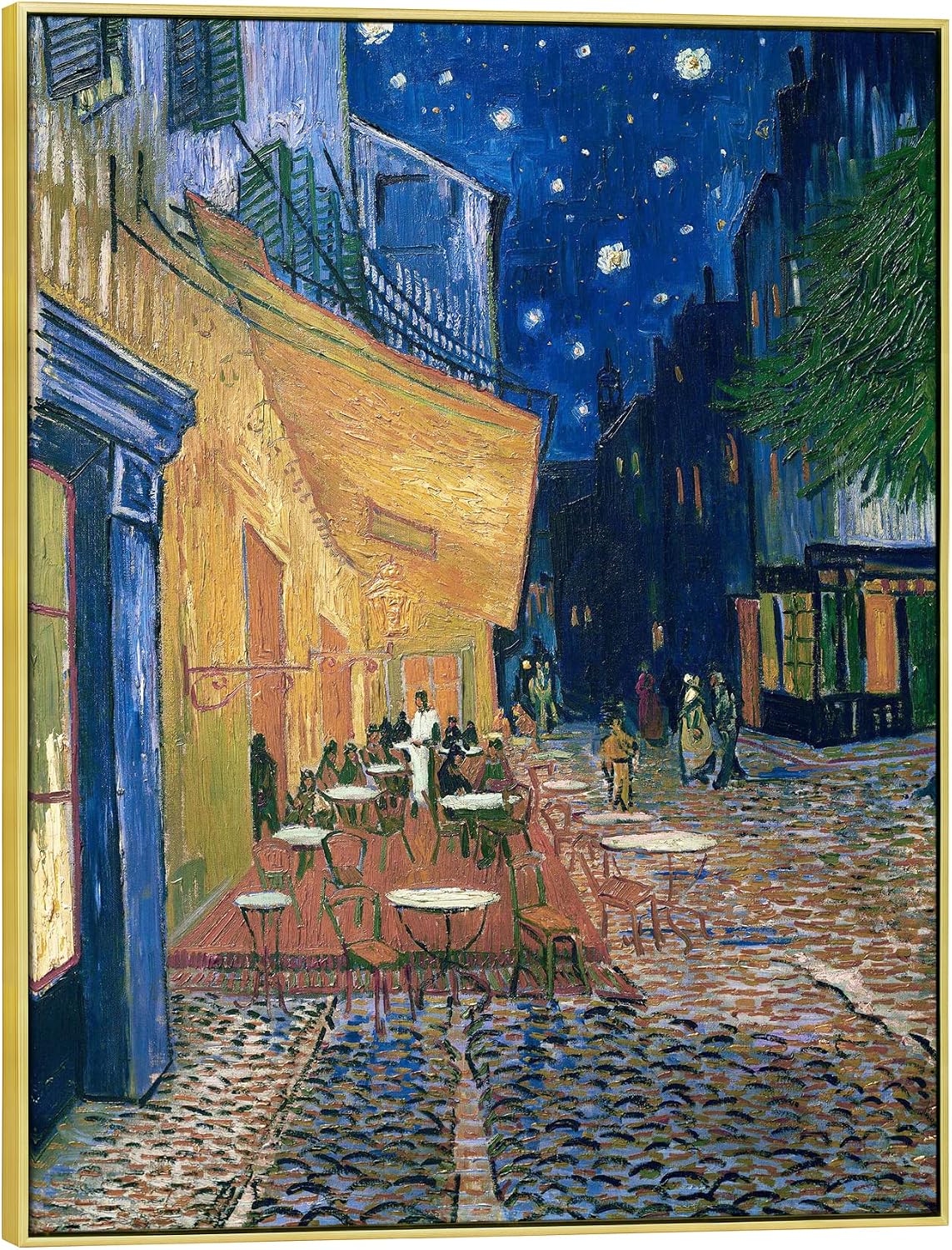 Wieco Art Large Framed Art Canvas Prints of Cafe Terrace at Night Canvas Prints Wall Art by Van Gogh Paintings Reproduction Abstract Artwork for Wall Decor Golden Frame