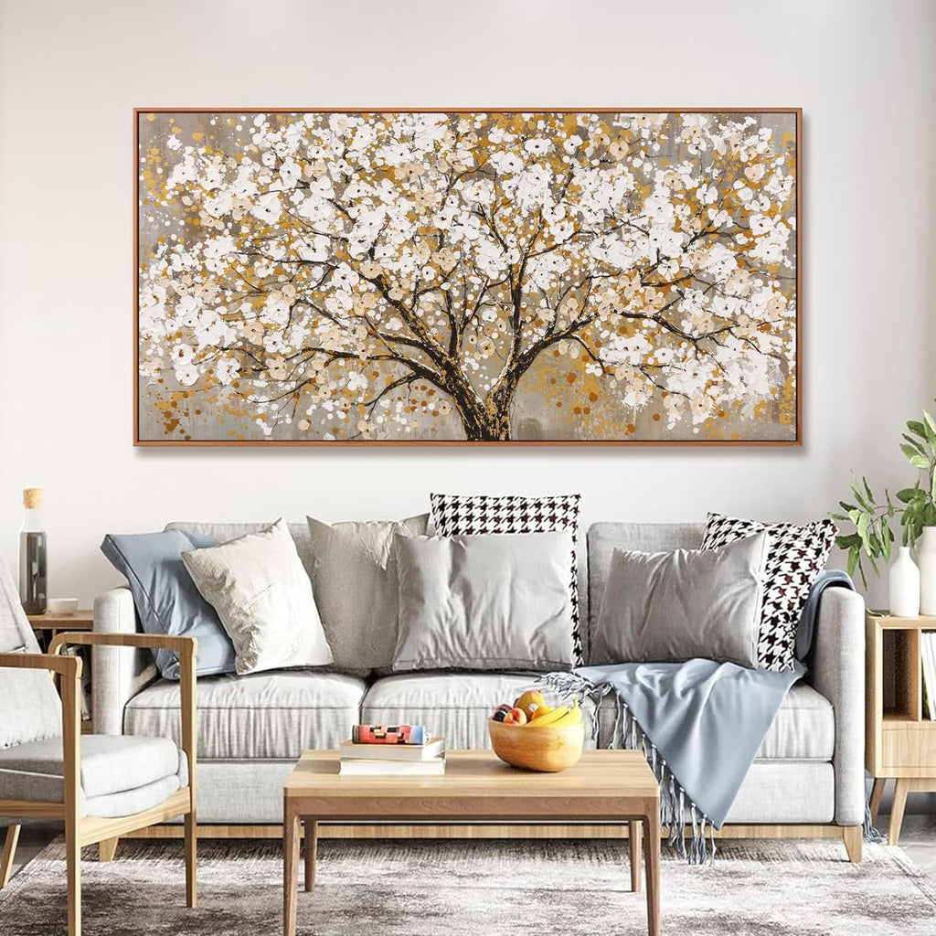Wall Art Gold Nature Tree Of Life Abstract Canvas Painting Picture Modern Wall Art Print Landscape Artwork Framed For Living Room Bedroom Bathroom Office Home Decor 24' X 48'Painting