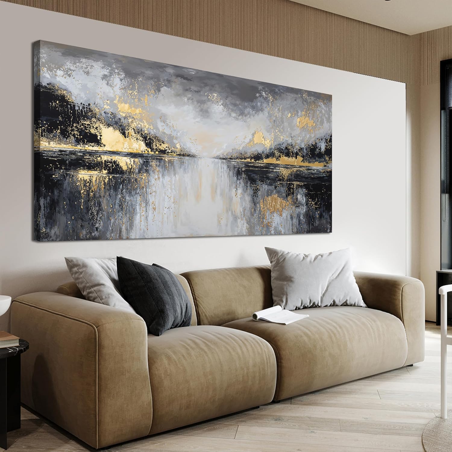 YISXINOAG Modern Canvas Wall Art Large Abstract Wall Decor Large Wall Art for Living Room Black and Gold Canvas Prints Abstract Art Modern Home Decor on Bedroom Ready to Hang Size 29'X58'