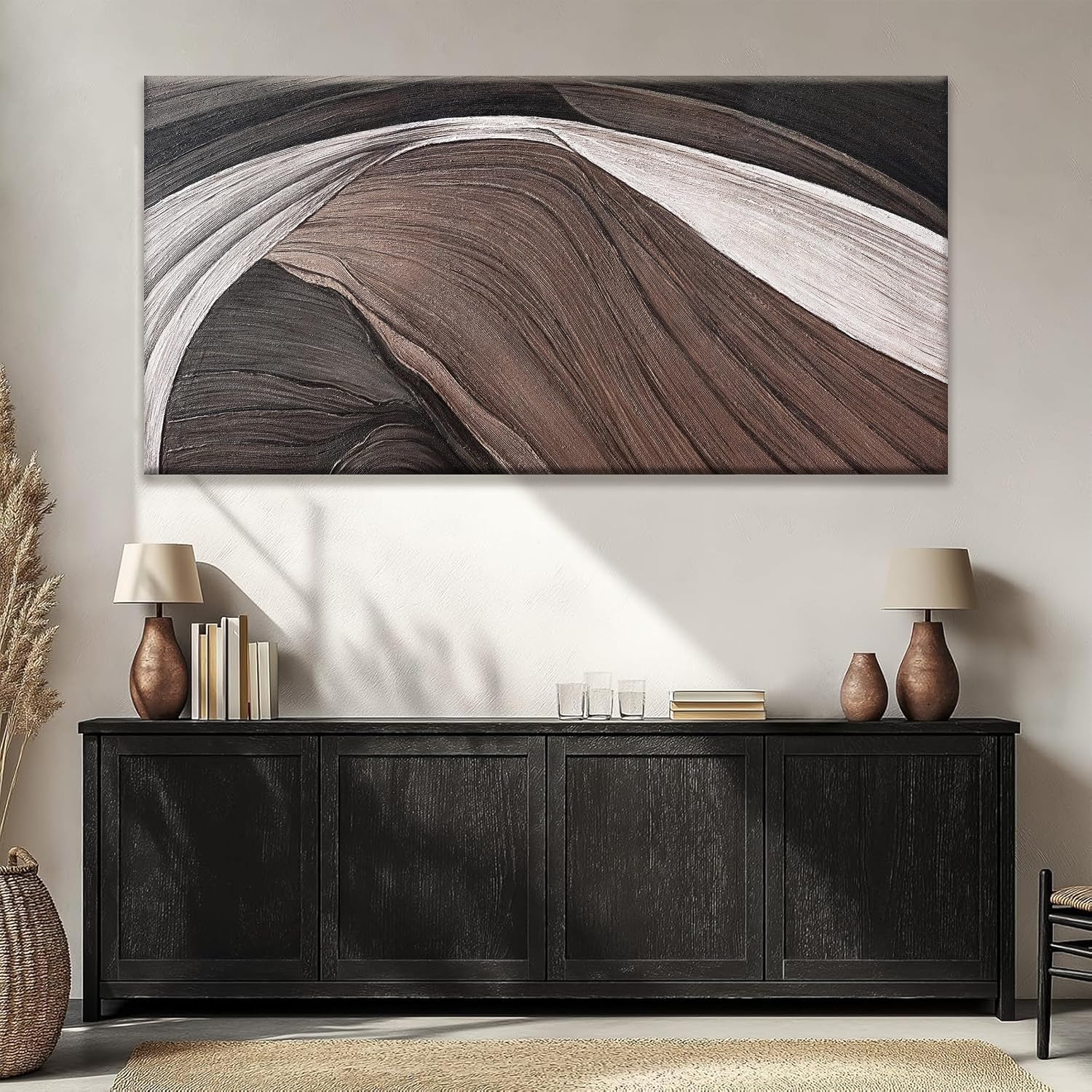TAIJXAGSG Large Abstract Wall Art For Living Room Pints Black And White Canvas Art Wall Decor Prints Picture Painting Brown Maximalist Decor Artwork For Bedroom Modern Home Wall Decor 29x58 In