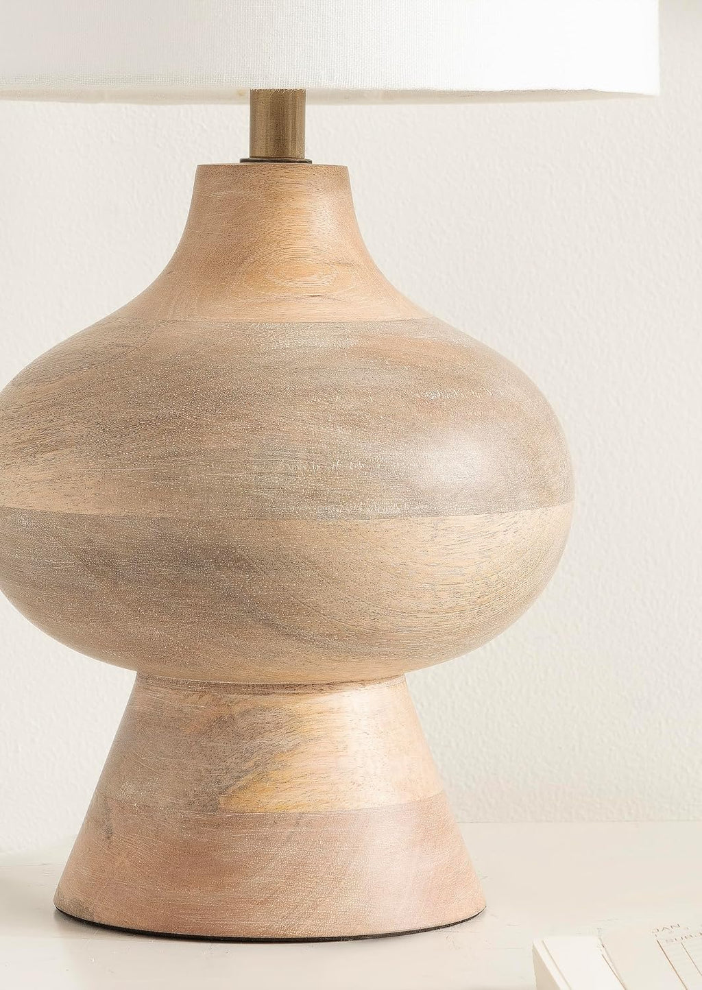 Kate and Laurel Bahira Modern Wood Bedside Table Lamp, 8 x 8 x 17, Light Natural, Sculptural Decorative Mango Wood Tabletop Desk Lamp with Linen Shade for Living Room Decor