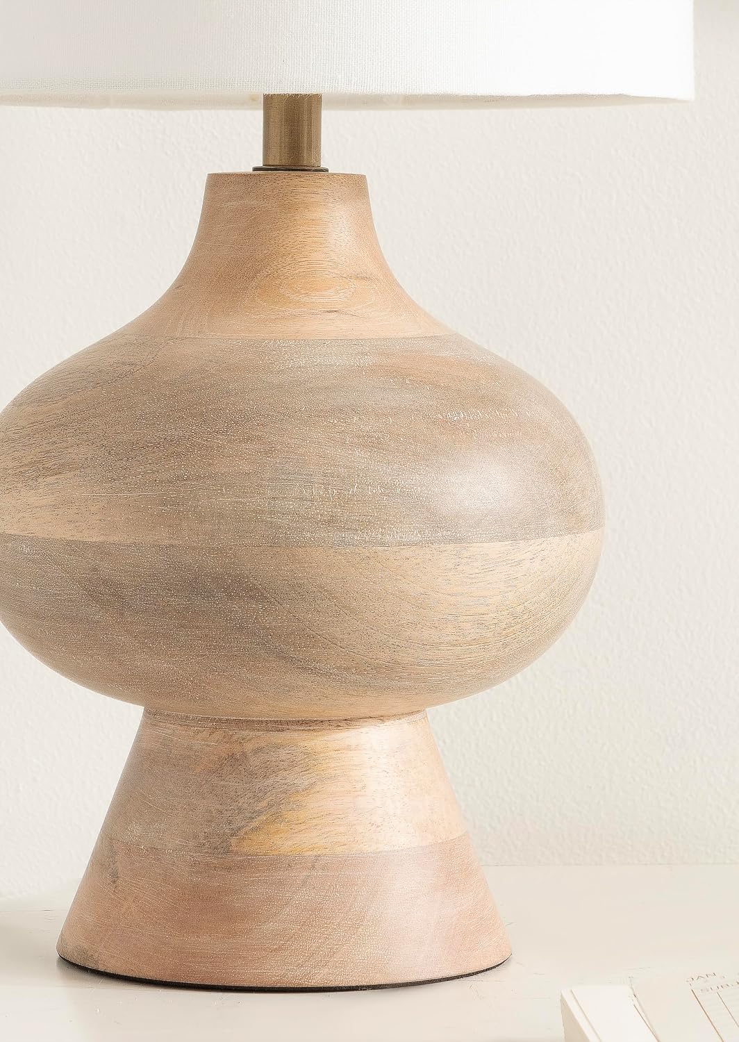 Kate and Laurel Bahira Modern Wood Bedside Table Lamp, 8 x 8 x 17, Light Natural, Sculptural Decorative Mango Wood Tabletop Desk Lamp with Linen Shade for Living Room Decor