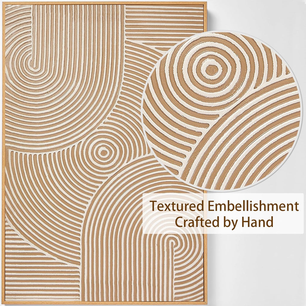 Zessonic Large Textured 3D Wall Art Neutral Set of 3-24'x36' Hand-Painted Abstract Canvas Framed Paintings Brown for Living Room, Bedroom - Modern Minimalist Neutral Boho Decor