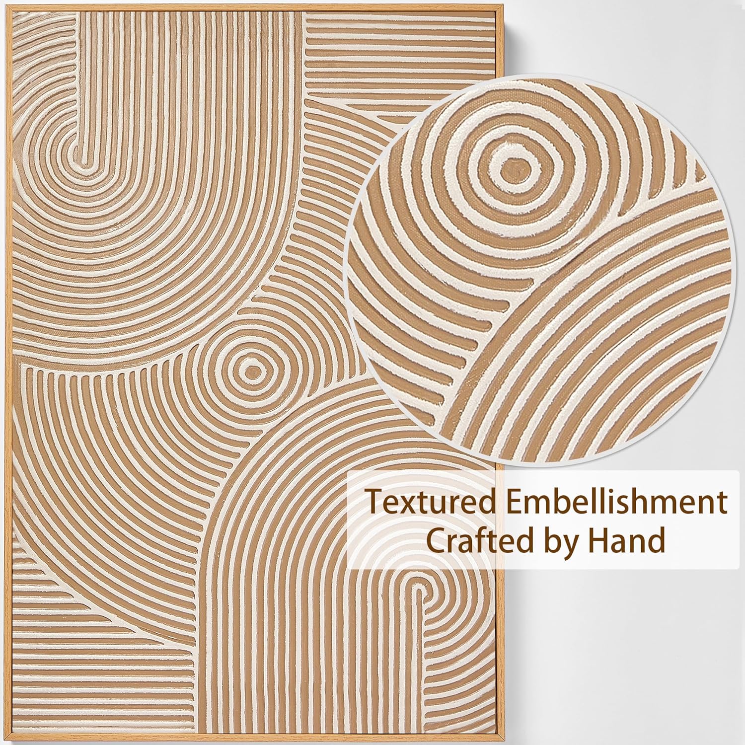 Zessonic Large Textured 3D Wall Art Neutral Set of 3-24'x36' Hand-Painted Abstract Canvas Framed Paintings Brown for Living Room, Bedroom - Modern Minimalist Neutral Boho Decor