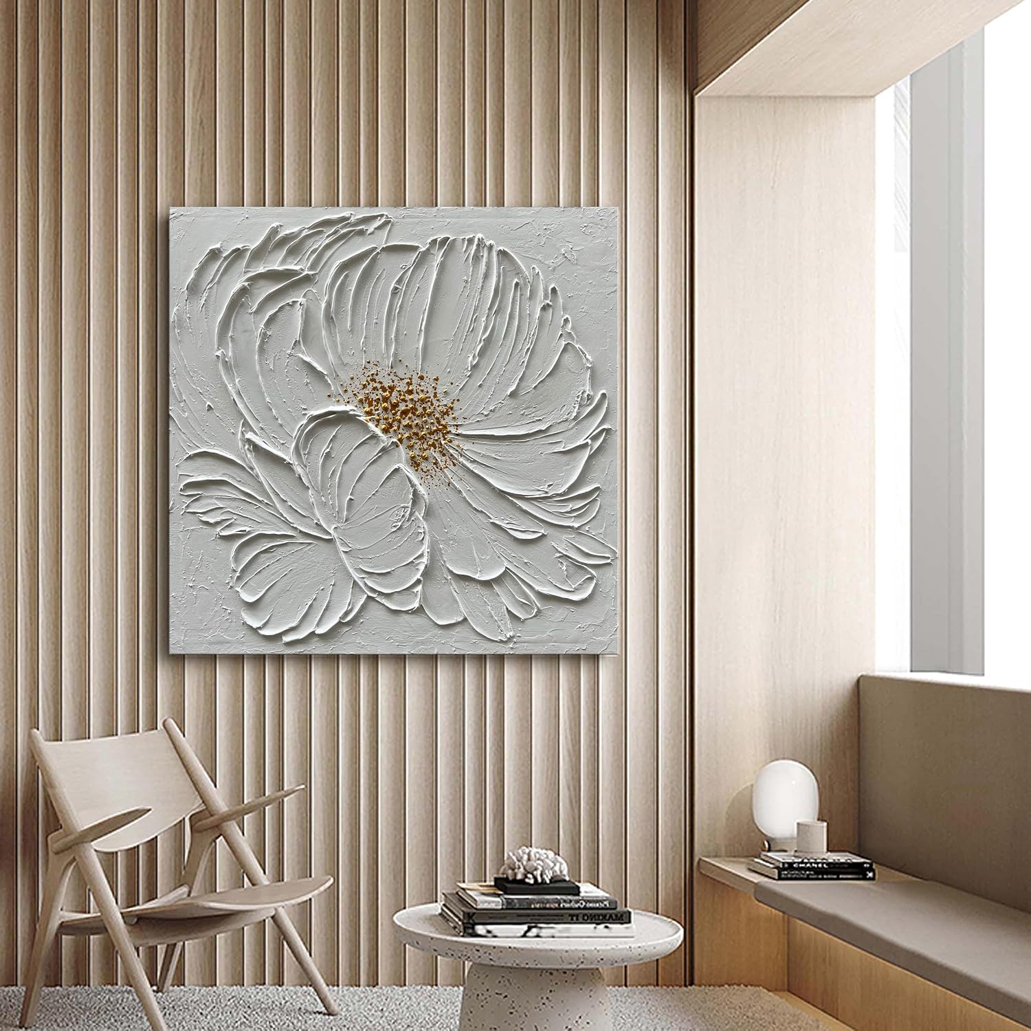 36x36 Inch White Flower Texture Art Hand Painted Abstract Home Wall Decorative Art