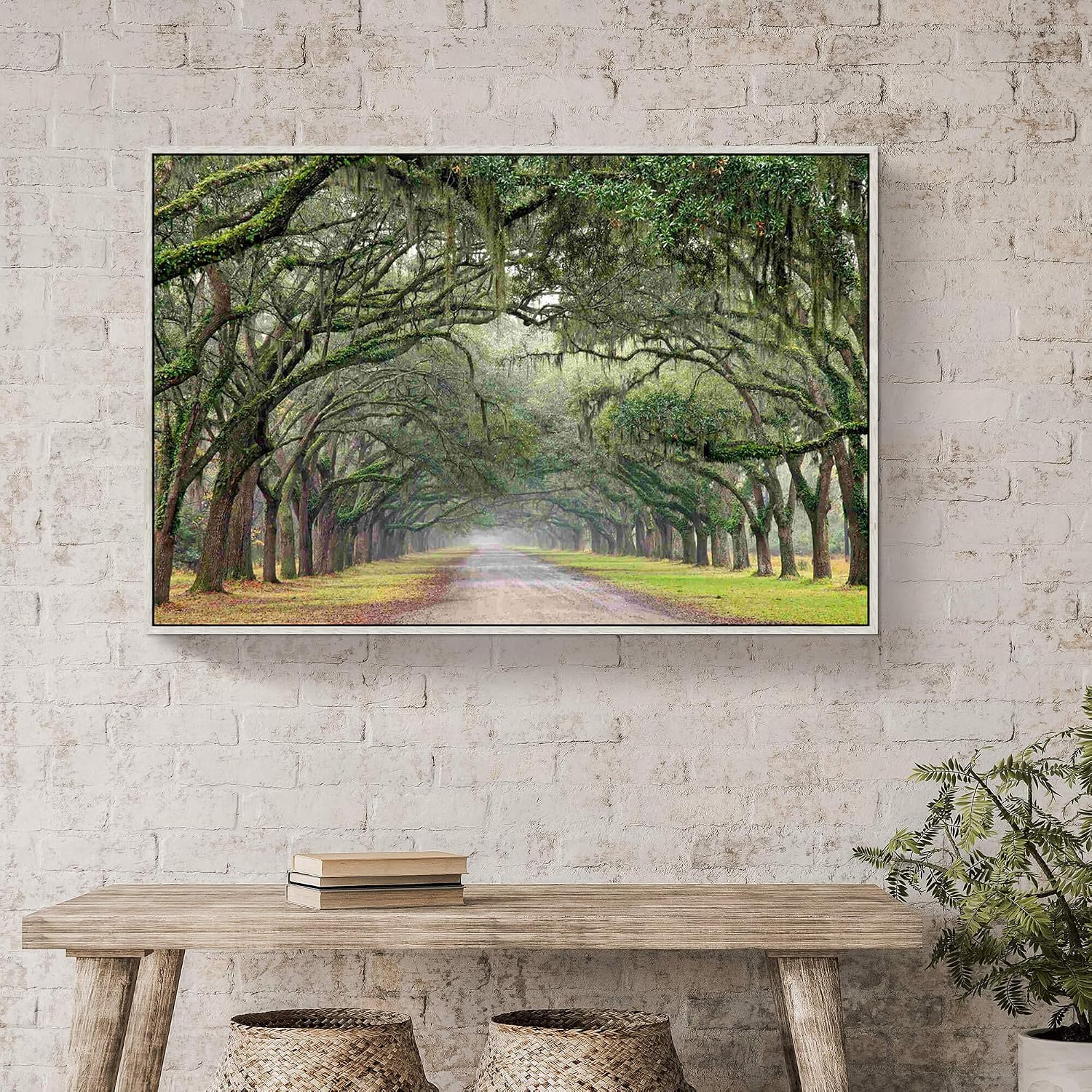 Green Oak Trees Canvas Artwork: Landscape Forest Picture Painting Wall Art Framed for Living Room (45'' x 30'' x 1 Panel)
