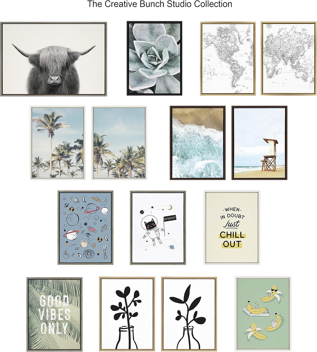 Kate and Laurel Sylvie Hey Dude Highland Cow Color Framed Linen Textured Canvas Wall Art by The Creative Bunch Studio, 28x38 Natural, Decorative Cow Art for Wall
