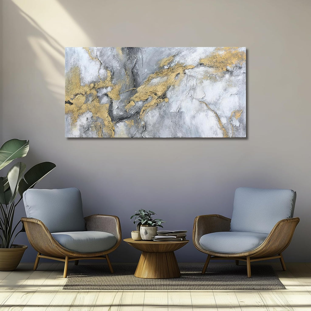 Belmrxne Abstract Wall Art for Living Room Large Grey and Gold Wall Decor Unique Canvas Painting Luxury Wall Prints Aesthetic Bedroom Hanging Artwork 29x58 Inches