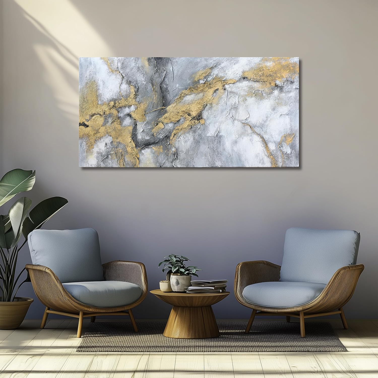 Belmrxne Abstract Wall Art for Living Room Large Grey and Gold Wall Decor Unique Canvas Painting Luxury Wall Prints Aesthetic Bedroom Hanging Artwork 29x58 Inches