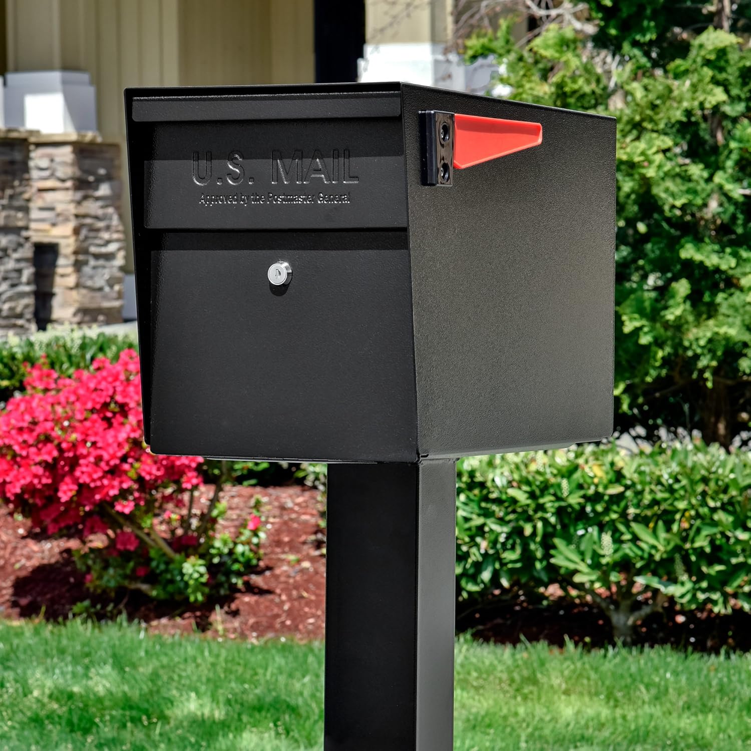 Architectural Mailboxes 6200Z-10 Oasis Classic Locking Post Mount Mailbox, 18' D x 11.5' W x 14' H,Graphite Bronze & Mail Boss 7121, Black In-Ground Mounting Post, 43 x 4 x 4 inches