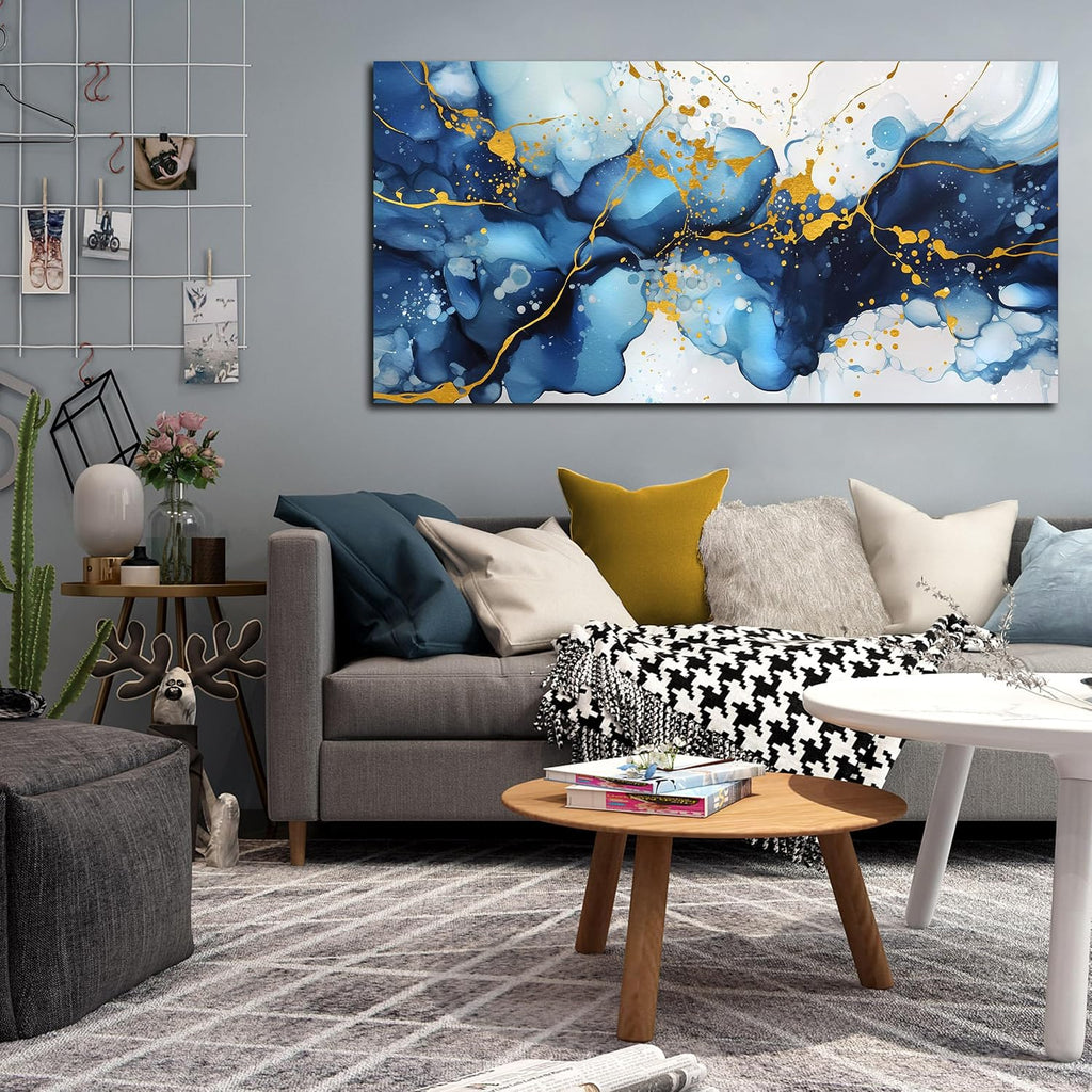 Abstract Canvas Wall Art for Office - Blue Pictures Wall Decor - Large Wall Painting for Living Room Ready to Hang Size 29' x 59'