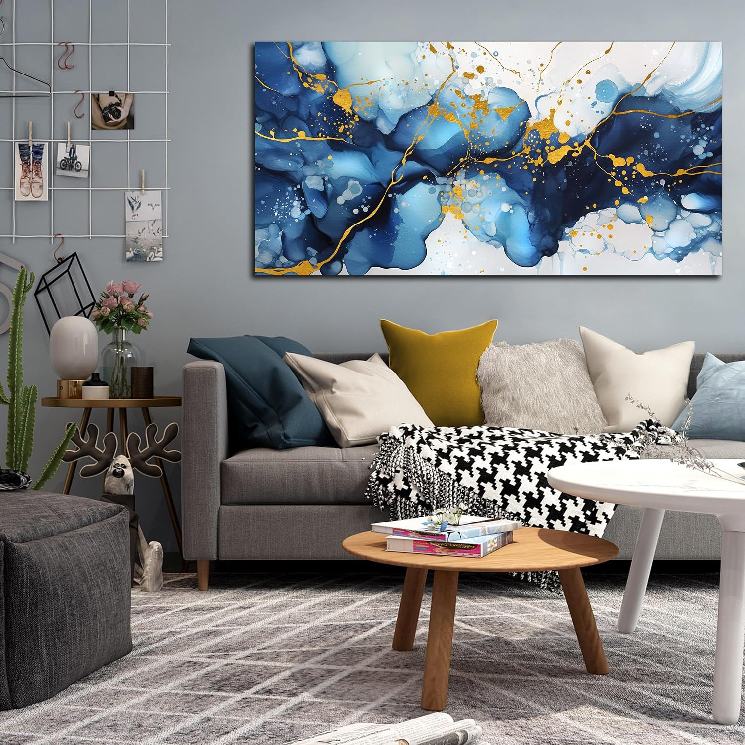 Abstract Canvas Wall Art for Office - Blue Pictures Wall Decor - Large Wall Painting for Living Room Ready to Hang Size 29' x 59'