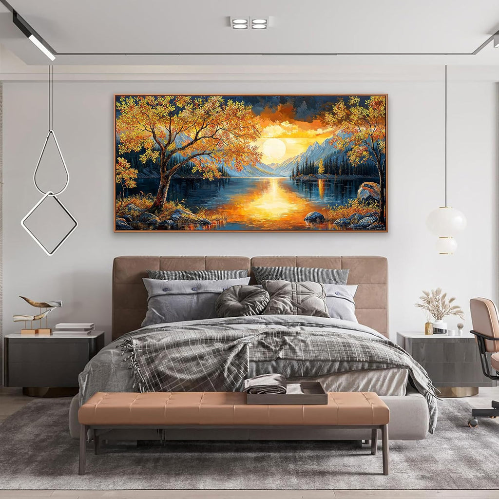Large Wall Art For Living Room Canvas Art Wall Decor Modern Artwork Gold Tree River Sunrise Landscape Paintings Print Pictures For Bedroom Apartment Office Mural Aesthetic Artwork 29 X 58 In With Framed