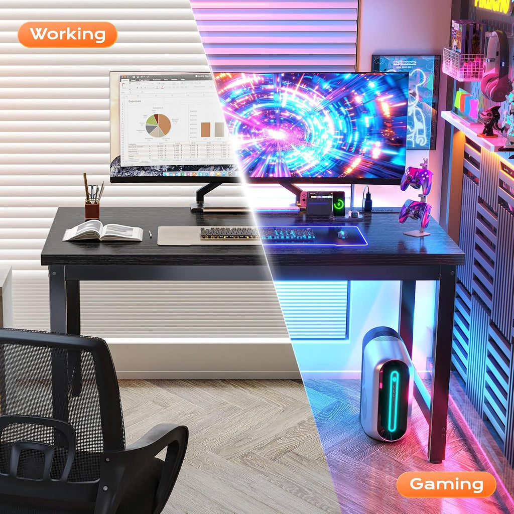 Huuger 48 x 24 inch Desk with Power Outlets & USB-C, Deeper & Thicker Desktop, Robust Metal Tubes, Computer Desk, Heavy Duty Office Desk, Work Gaming Desk for Home Office, Black