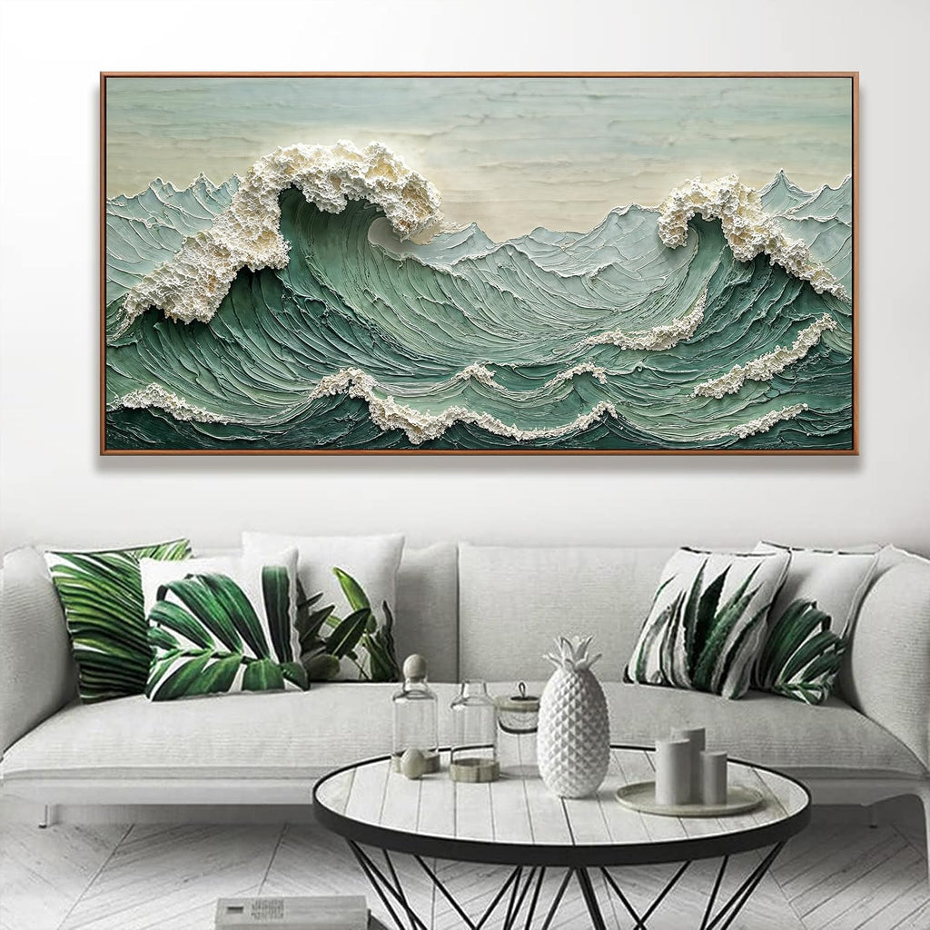 Large Canvas Wall Art Decor Pictures Sea Wave Abstract Wall Decor Print Modern Abstract Green Wall Art Painting Pictures For Living Room Home Kitchen Office Artwork 29 X 58 Inch With Framed